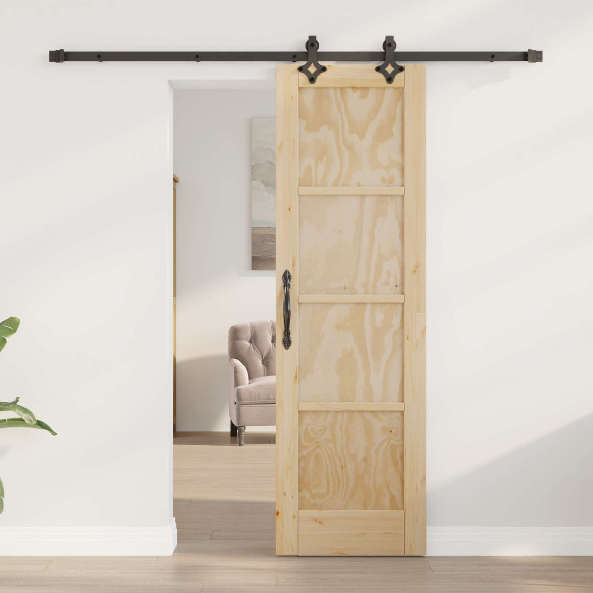 Skydedør Naturfarvet og sort 61 x 198,5 cm Massivt fyrretræ