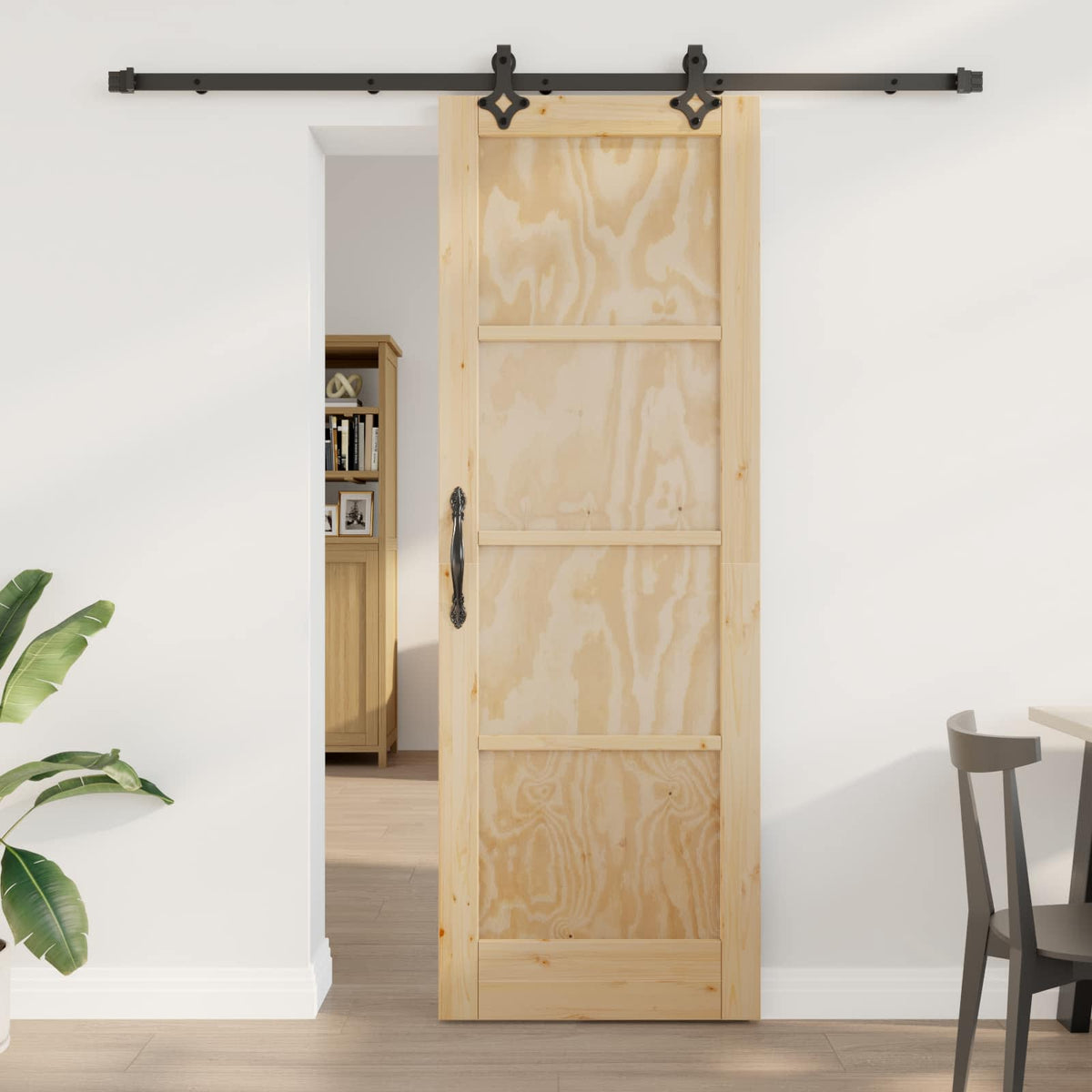 Skydedør Naturfarvet og sort 73,5 x 211 cm Massivt fyrretræ