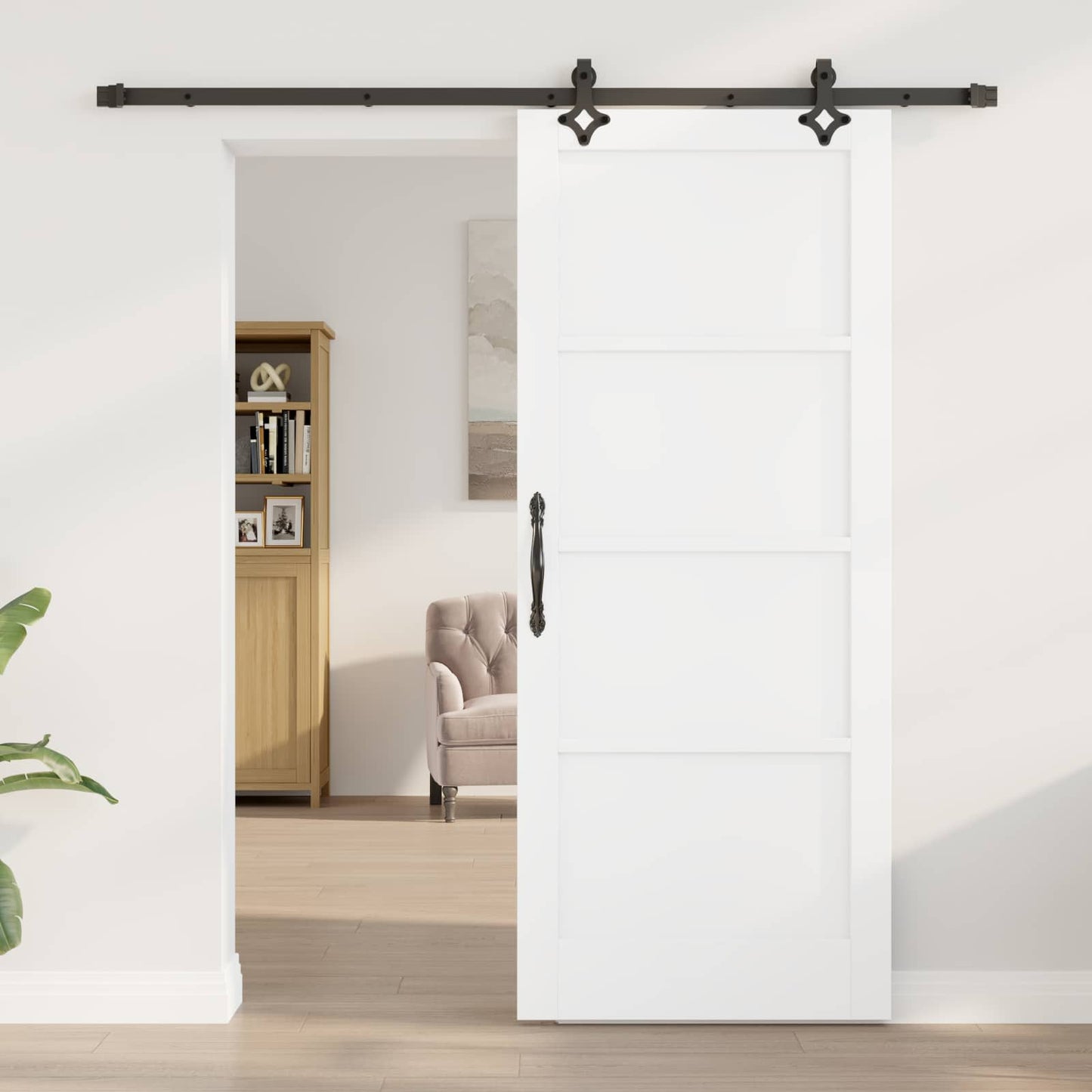 Skydedør Hvid og sort 83 x 202 cm Massivt fyrretræ