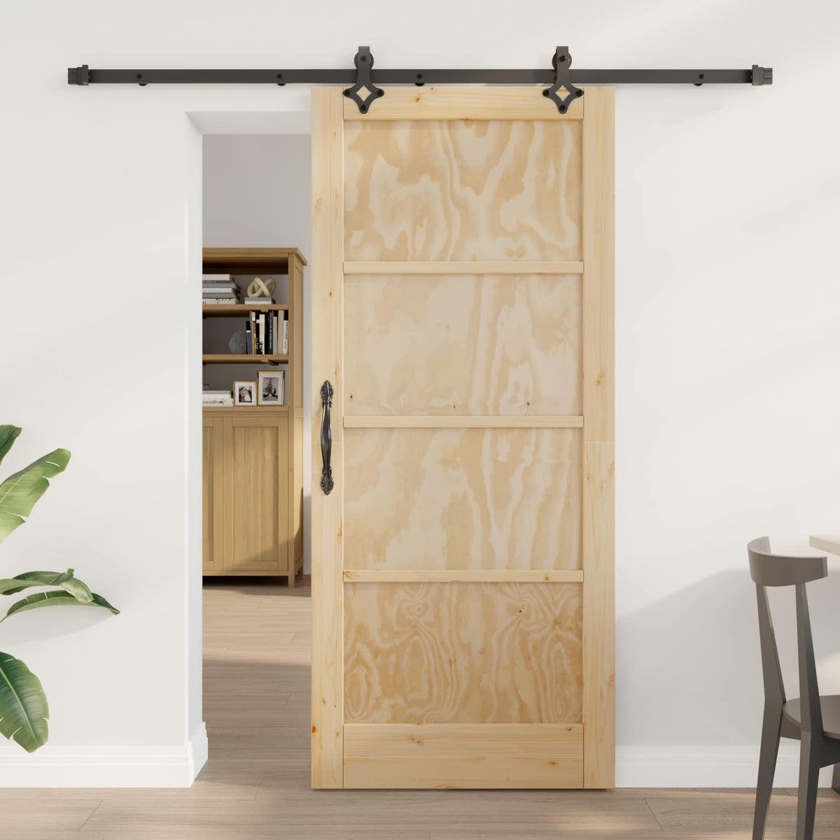 Skydedør Naturfarvet og sort 86 x 198,5 cm Massivt fyrretræ