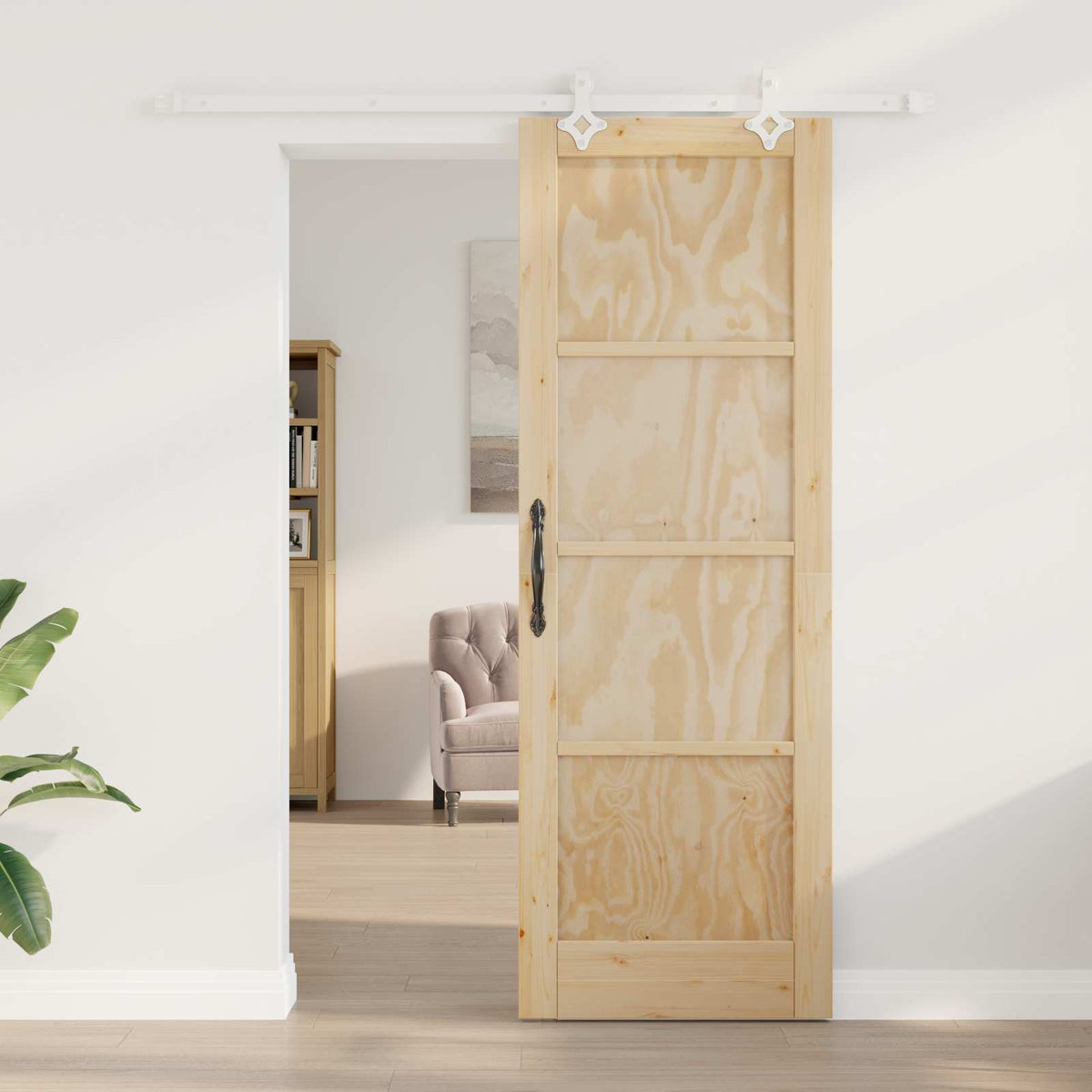 Skydedør Natur og hvid 73,5 x 211 cm Massivt fyrretræ