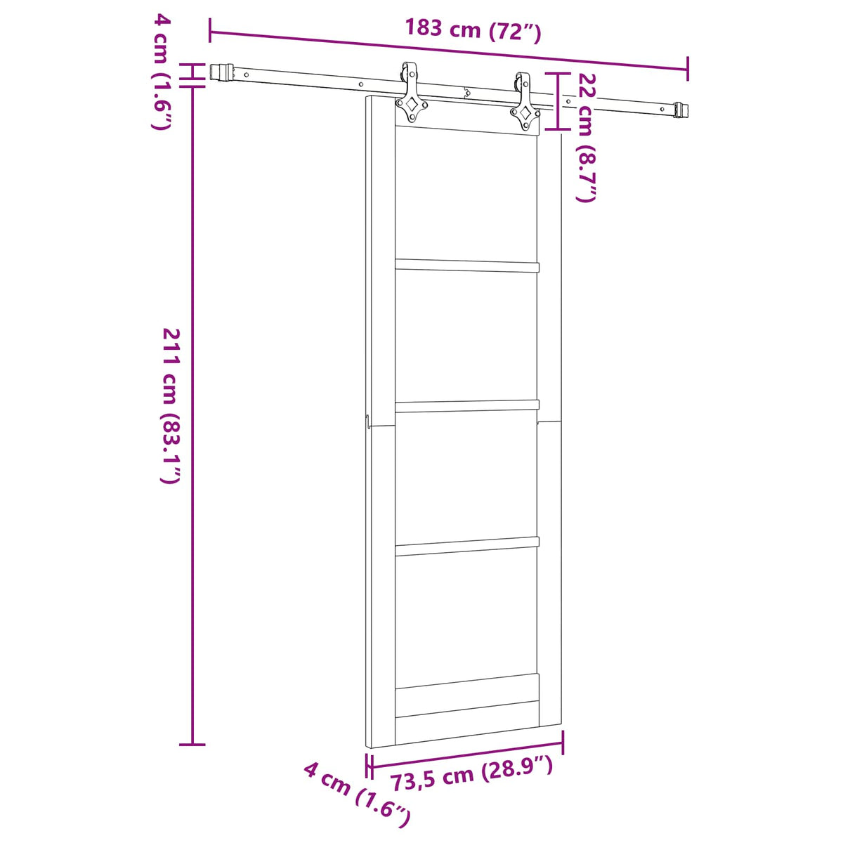 Skydedør Natur og hvid 73,5 x 211 cm Massivt fyrretræ