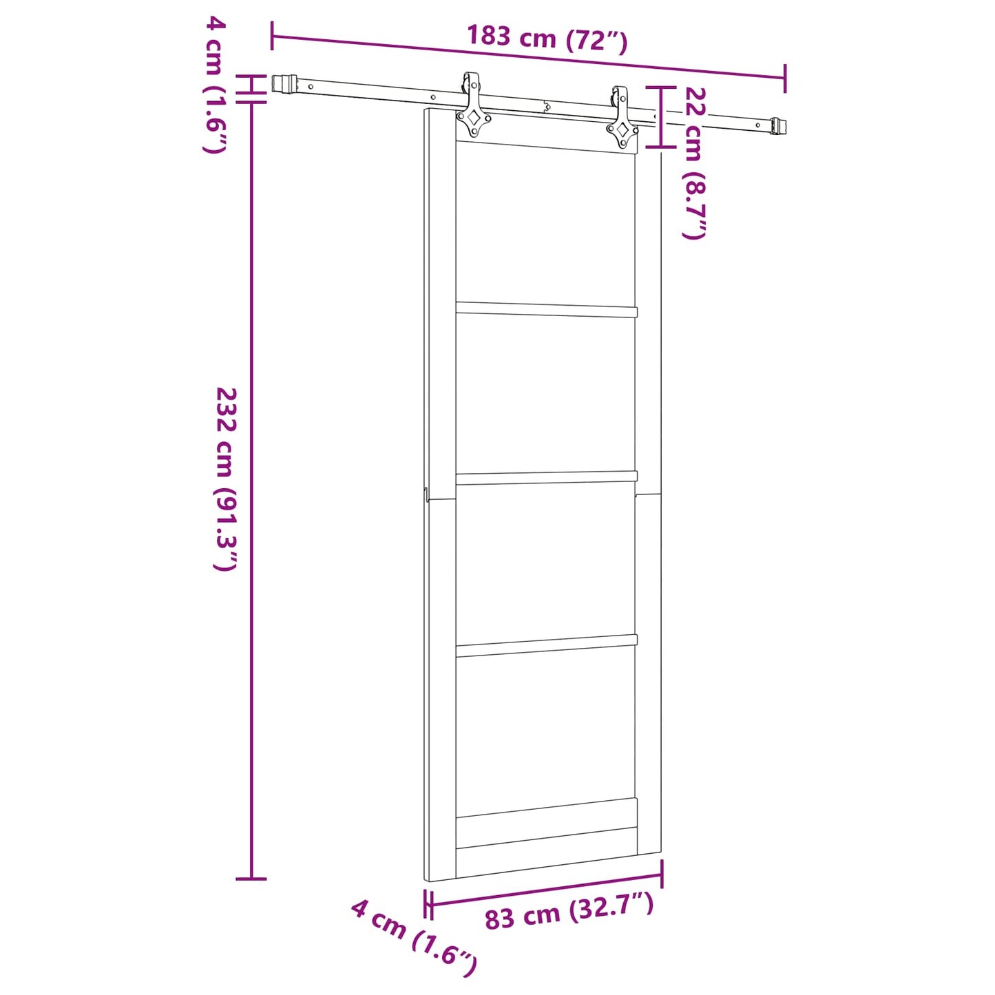 Skydedør Hvid 83 x 232 cm Massivt fyrretræ