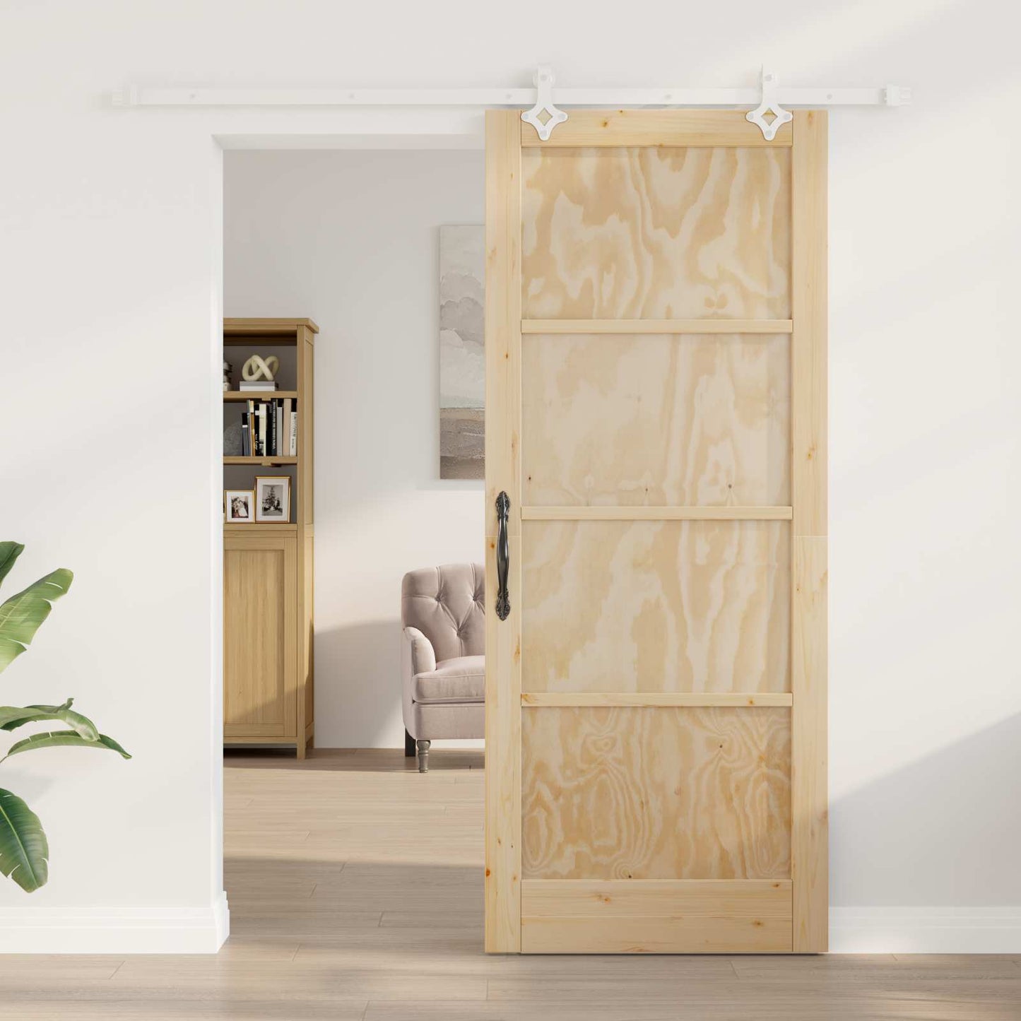 Skydedør Natur og hvid 86 x 211 cm Massivt fyrretræ