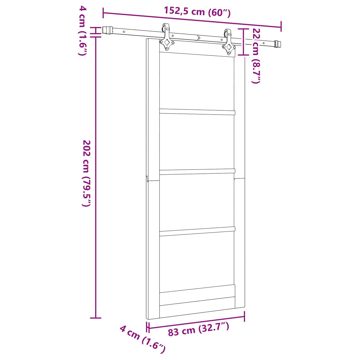 Skydedør ORKDAL 83 x 202 cm Massivt fyrretræ Hvid