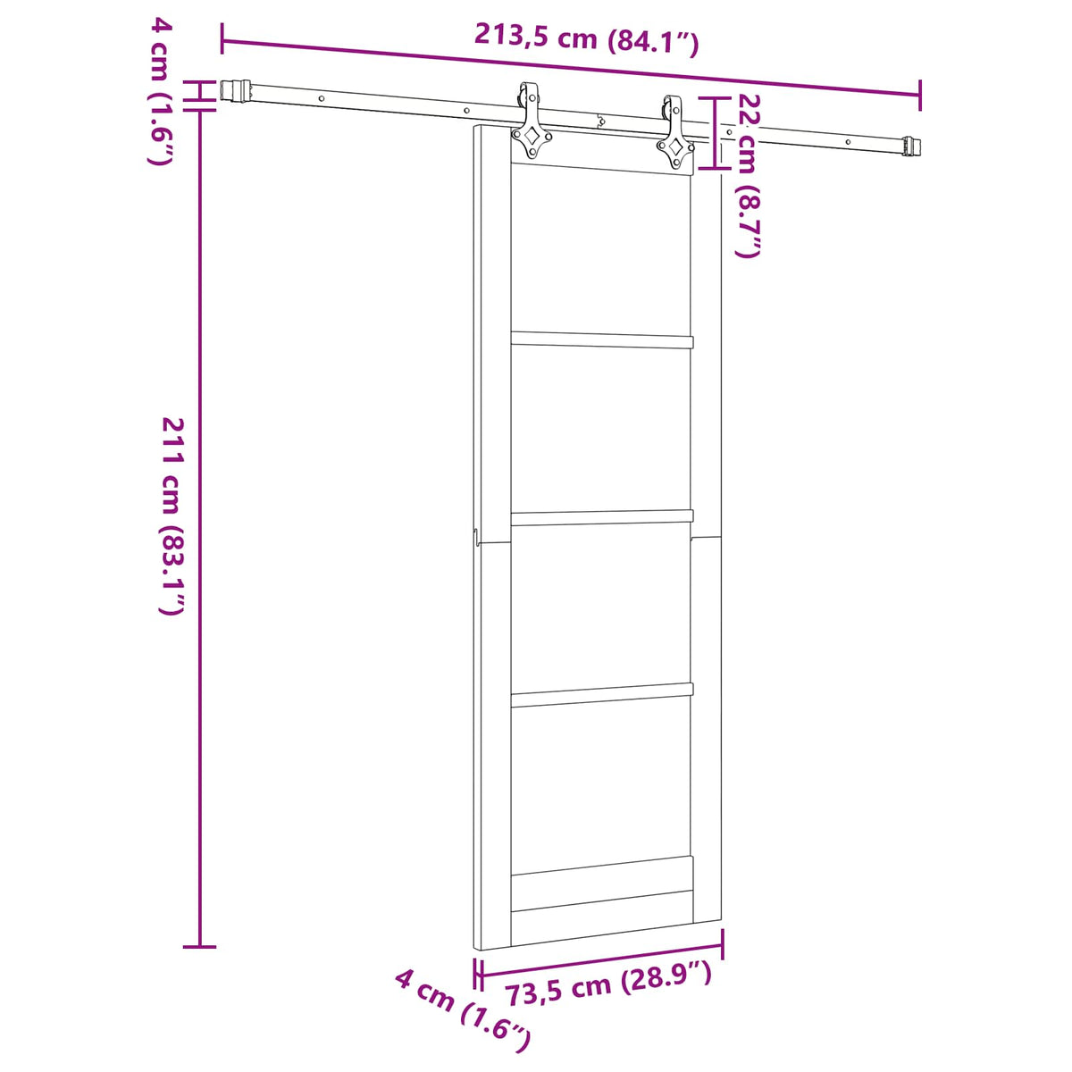 Skydedør ORKDAL 73,5 x 211 cm Massivt fyrretræ Naturfarvet