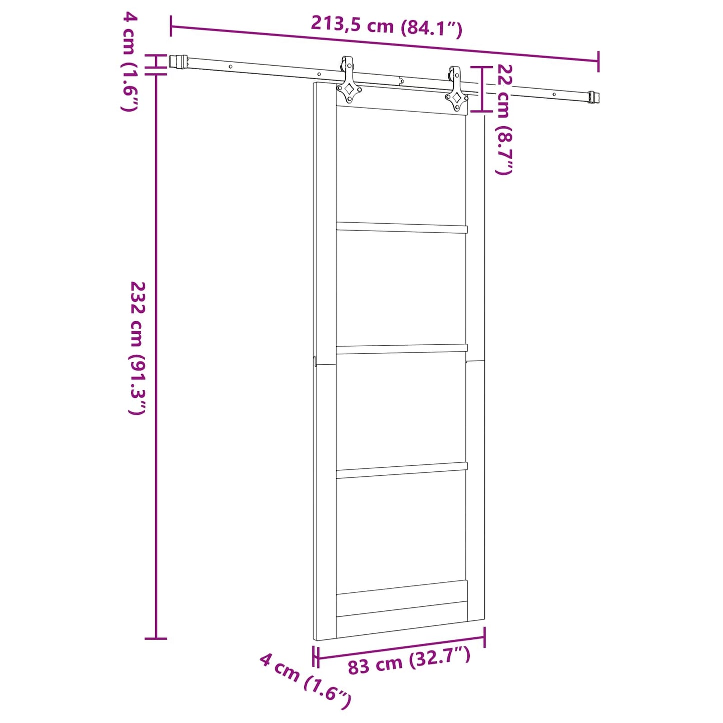 Skydedør ORKDAL 83 x 232 cm Massivt fyrretræ Hvid