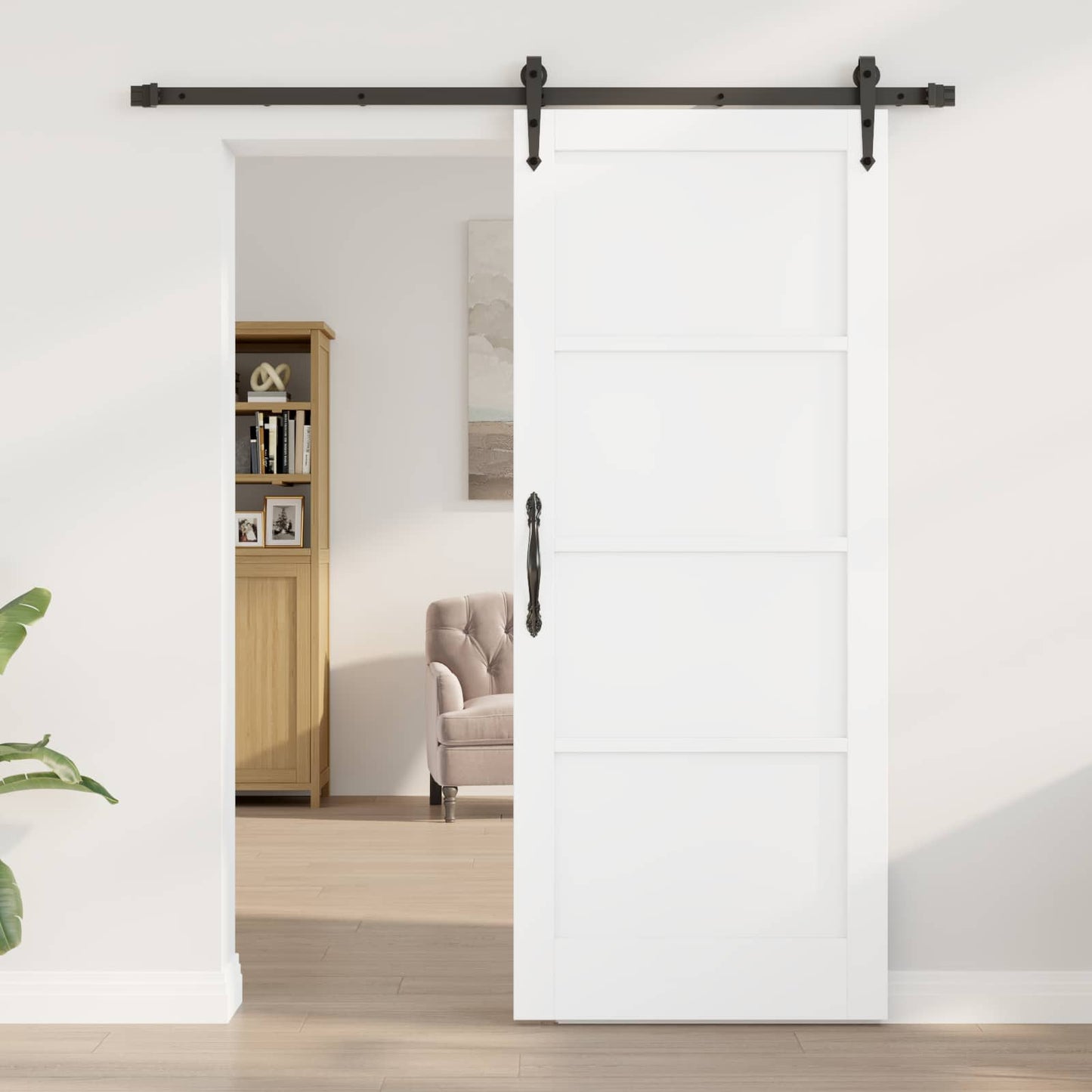 Skydedør ORKDAL 83 x 202 cm Massivt fyrretræ Hvid og sort