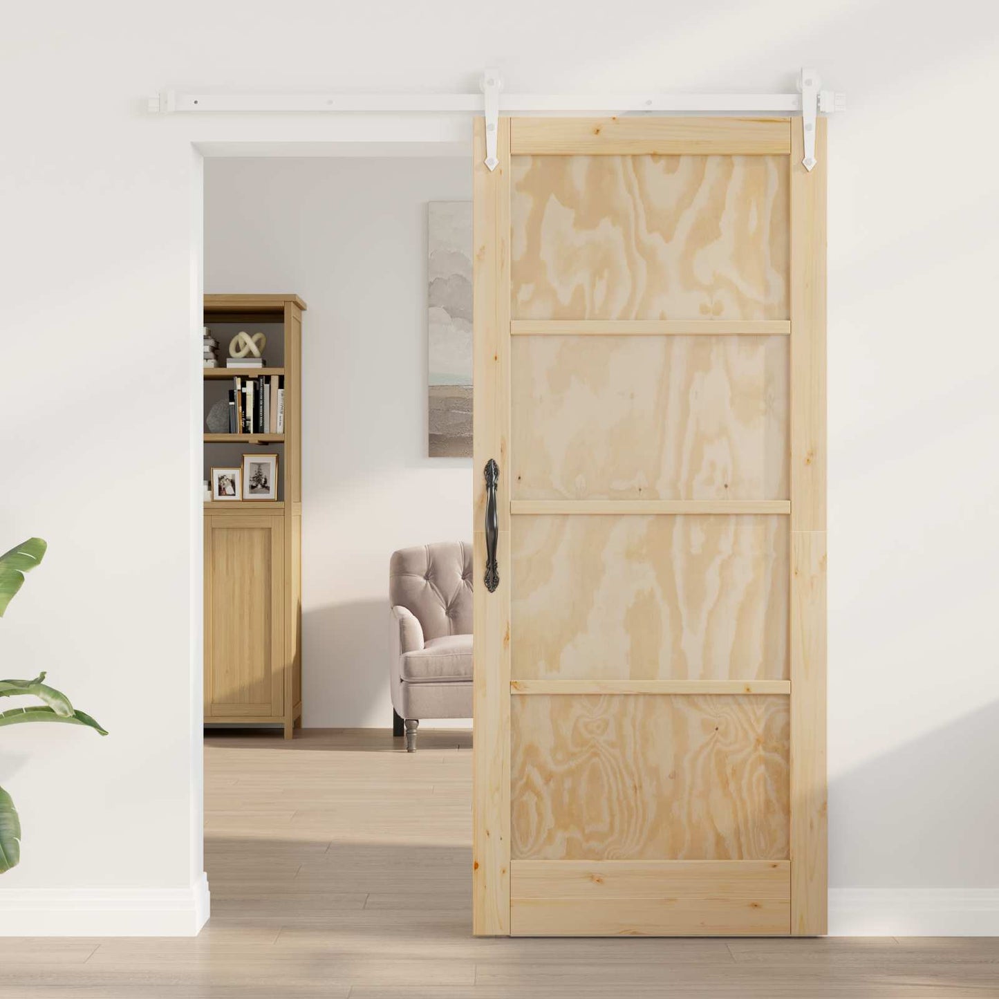 Skydedør ORKDAL 86 x 211 cm Massivt fyrretræ Natur og hvid