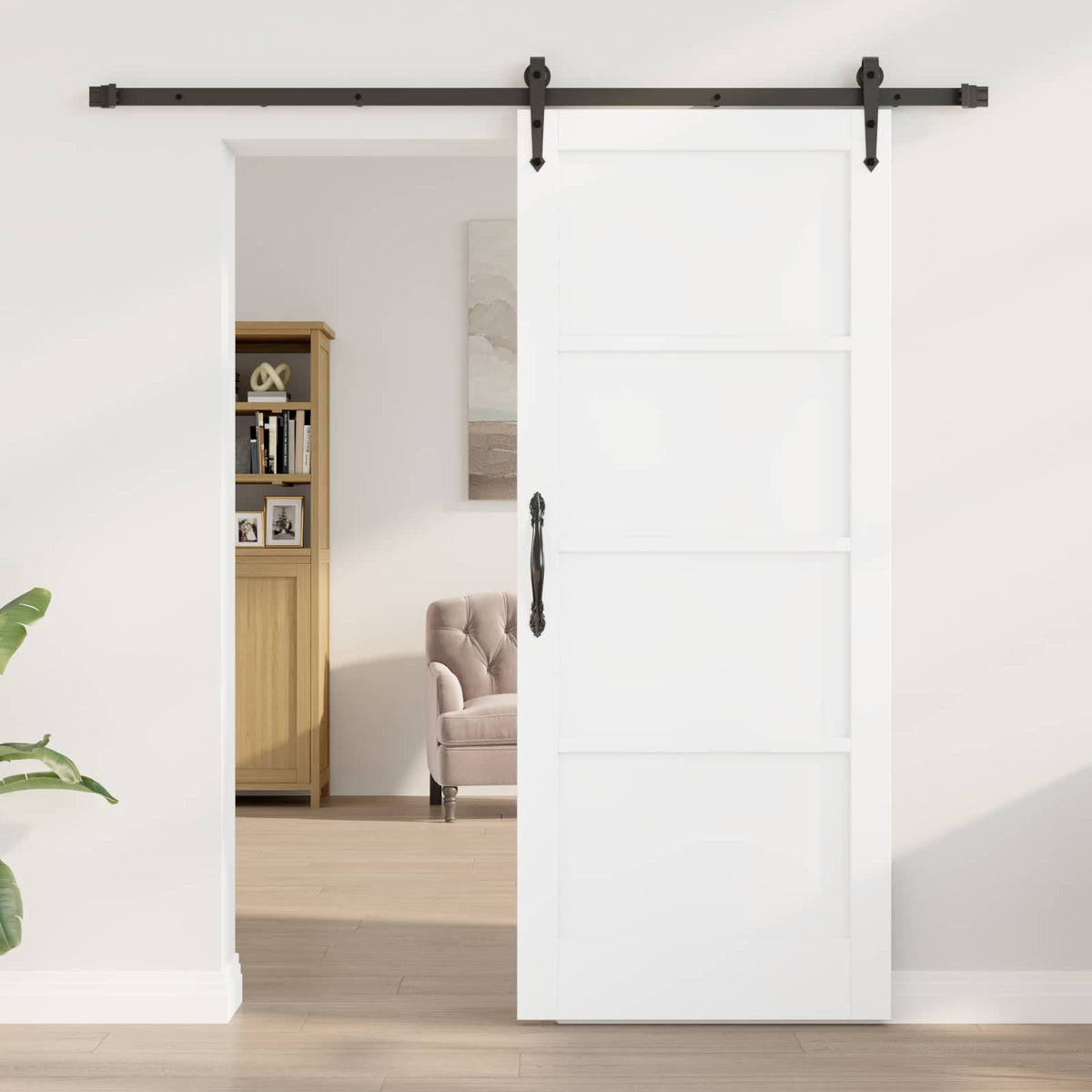 Skydedør ORKDAL 83 x 202 cm Massivt fyrretræ Hvid og sort