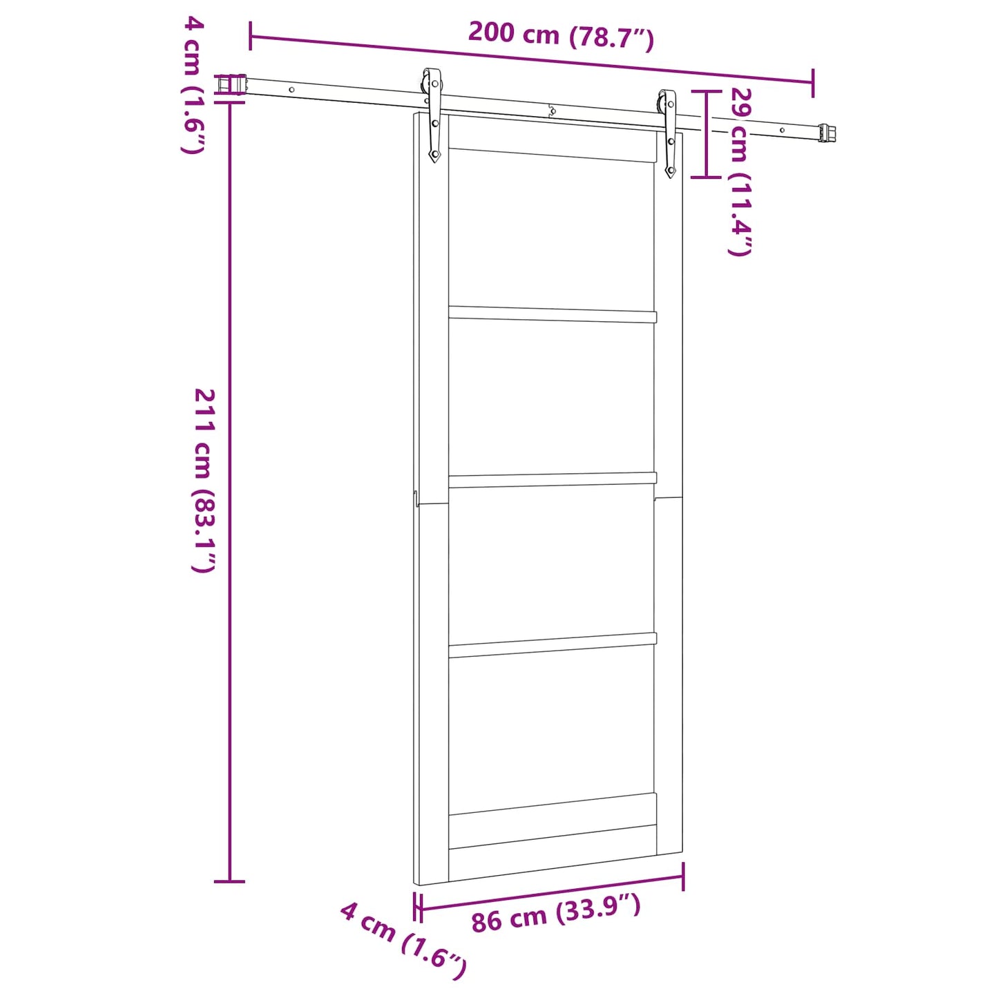 Skydedør ORKDAL 86 x 211 cm Massivt fyrretræ