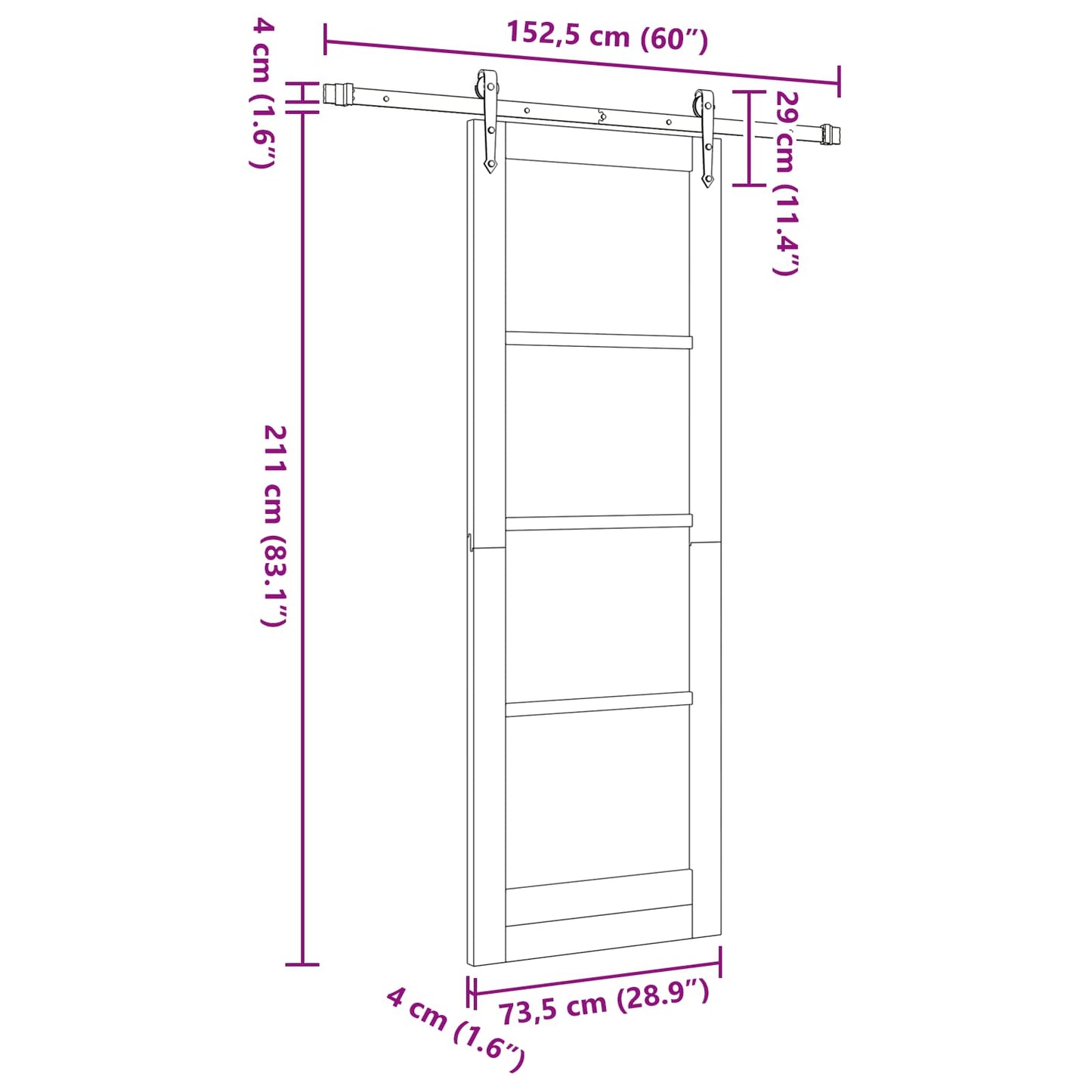 Skydedør ORKDAL 73,5 x 211 cm Massivt fyrretræ Naturfarvet