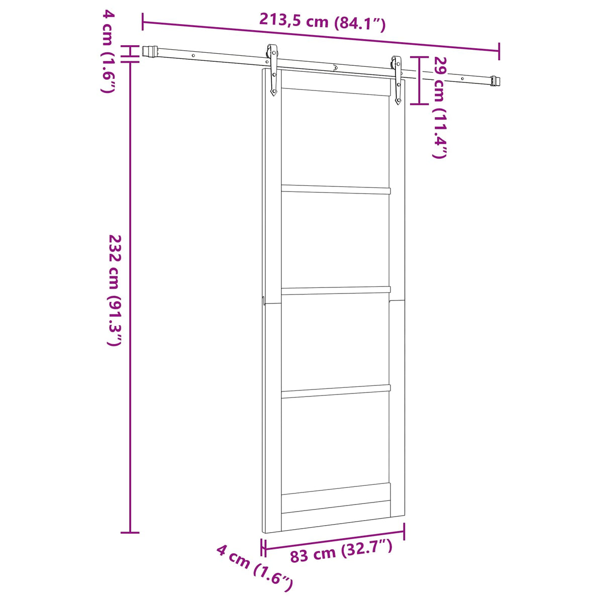 Skydedør ORKDAL 83 x 232 cm Massivt fyrretræ Hvid