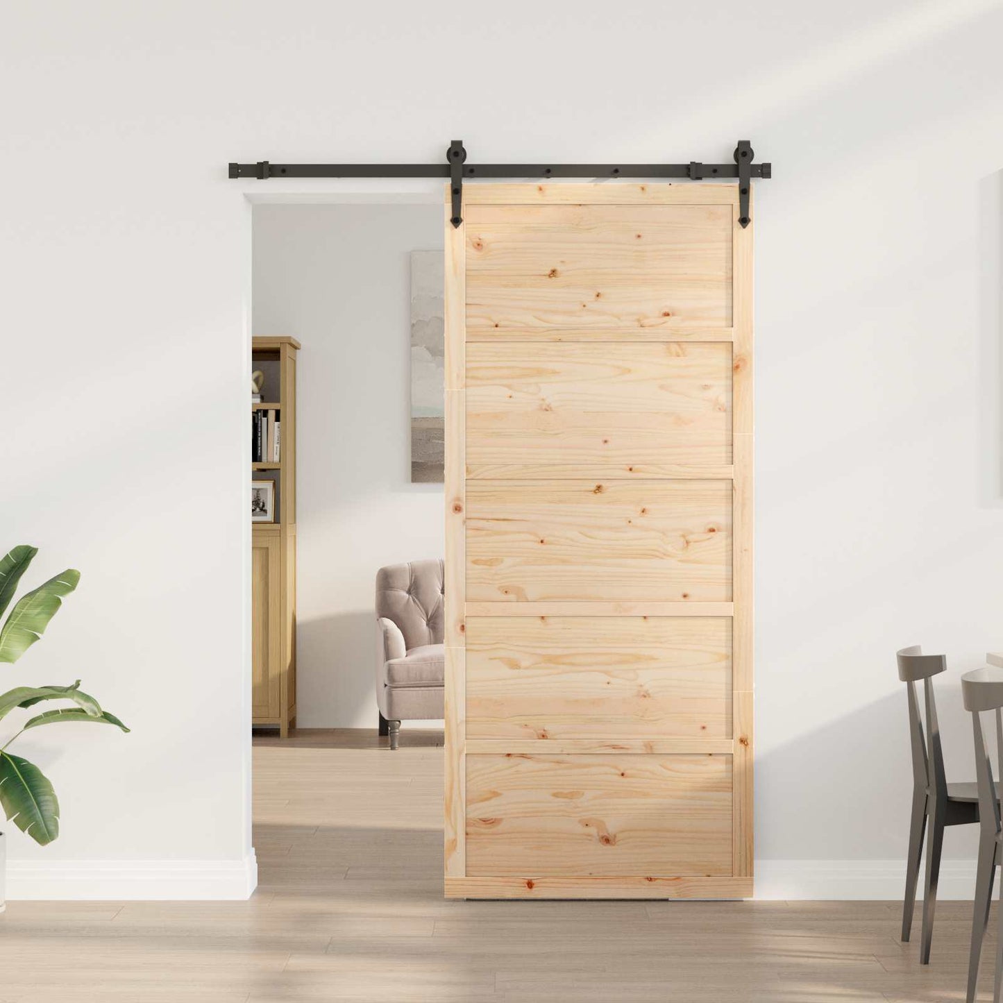 Skydedør 80 x 208 cm Massivt fyrretræ Naturfarvet