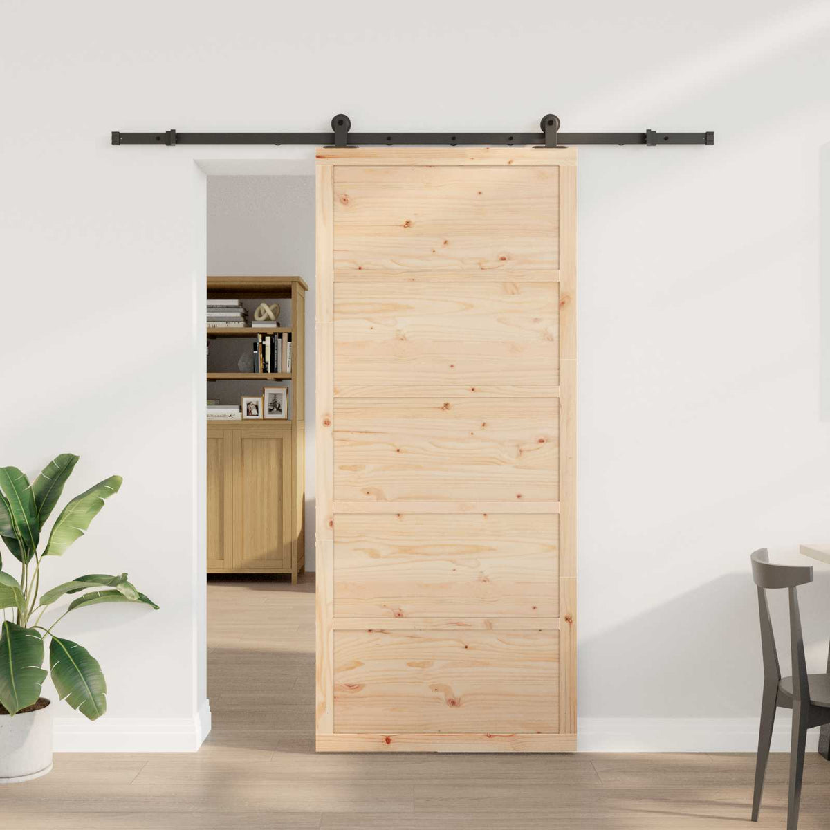 Skydedør 80 x 208 cm Massivt fyrretræ Naturfarvet