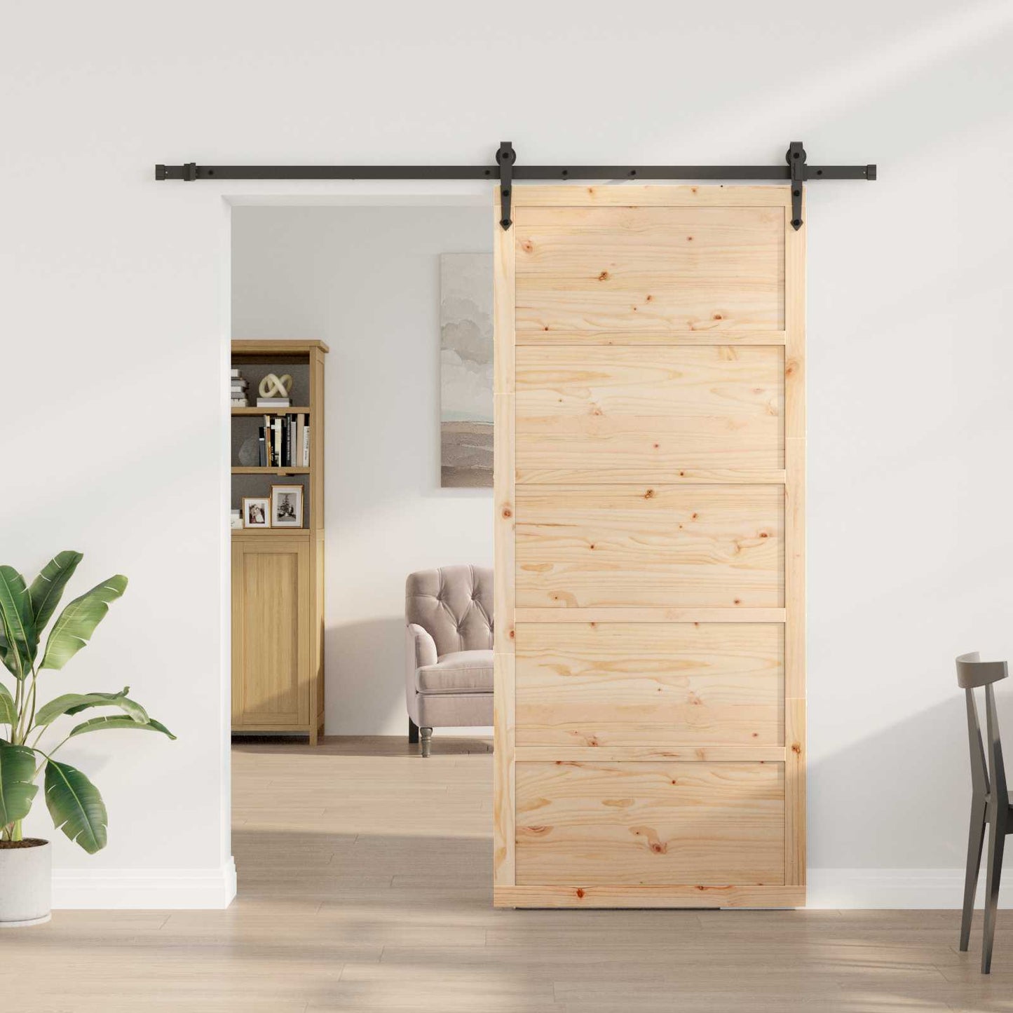 Skydedør 100 x 208 cm Massivt fyrretræ Naturfarvet