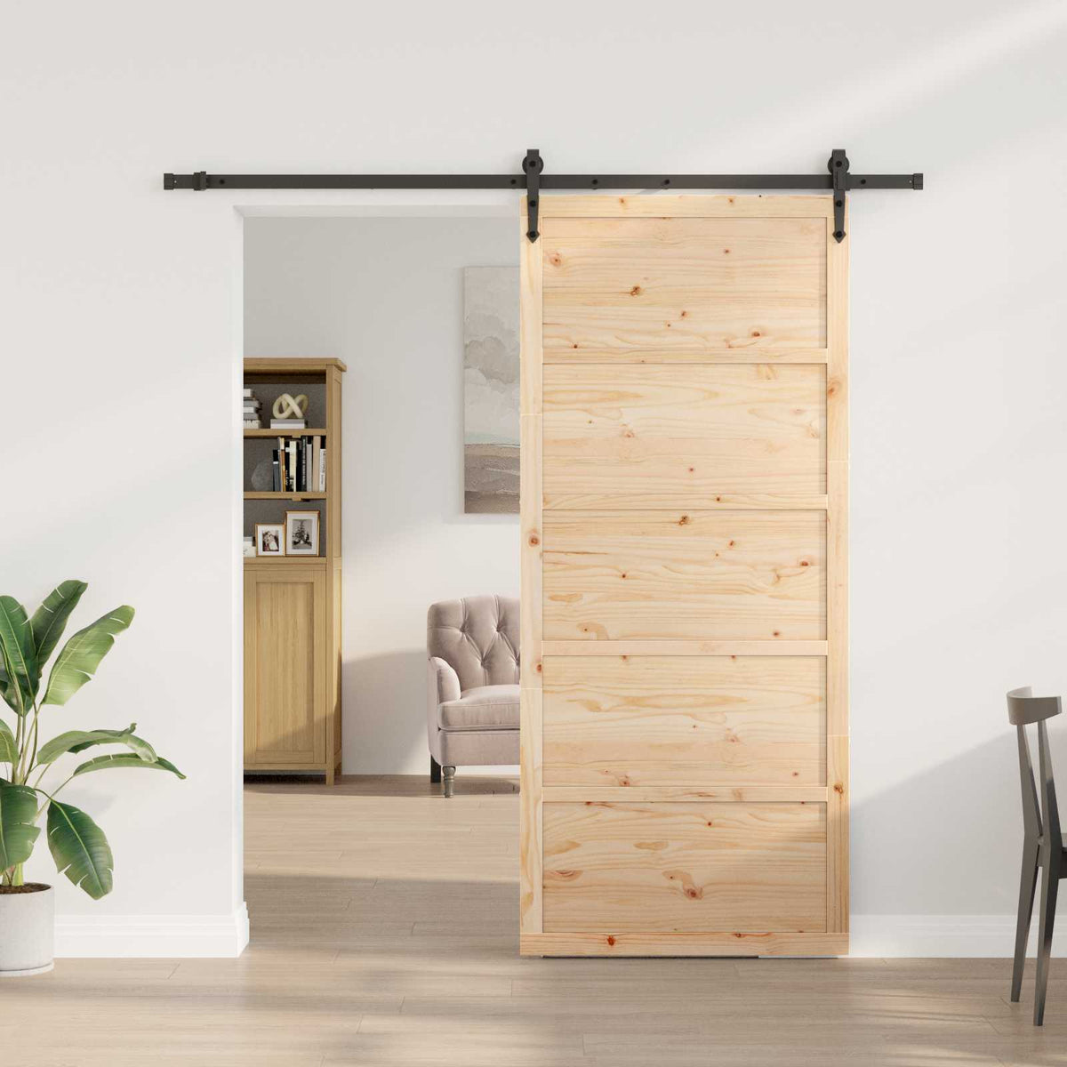 Skydedør 100 x 208 cm Massivt fyrretræ Naturfarvet