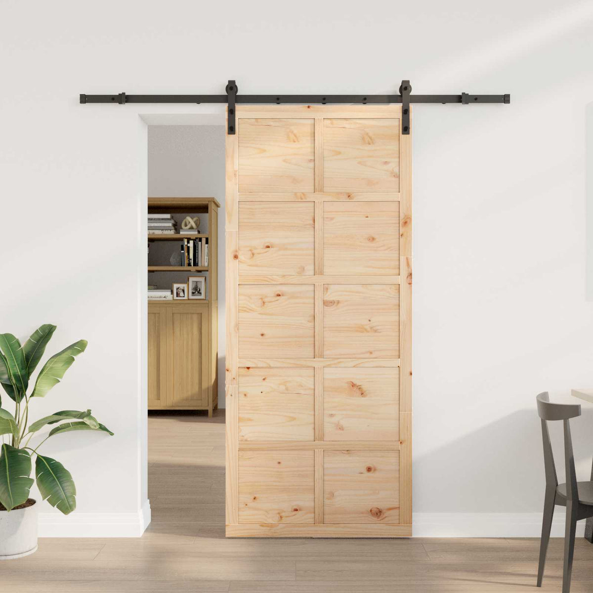 Skydedør Naturfarvet 100 x 208 cm Massivt fyrretræ