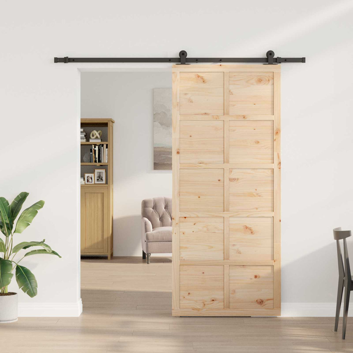 Skydedør 80 x 208 cm Massivt fyrretræ Naturfarvet