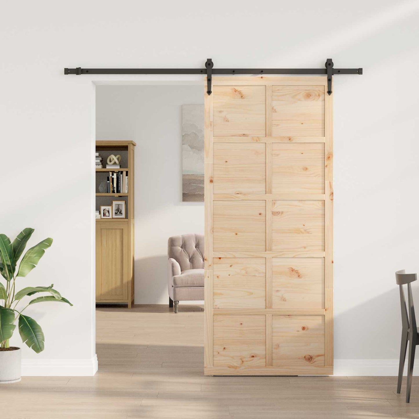 Skydedør Naturfarvet 100 x 208 cm Massivt fyrretræ