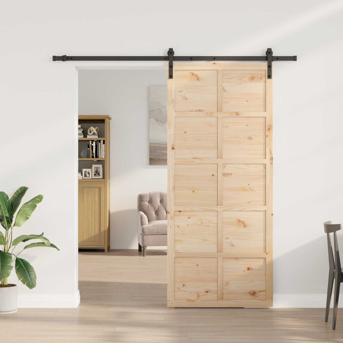 Skydedør Naturfarvet 90 x 208 cm Massivt fyrretræ