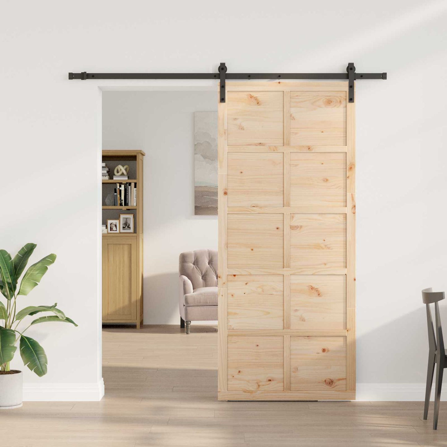 Skydedør Naturfarvet 80 x 208 cm Massivt fyrretræ