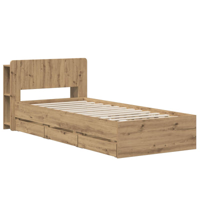 Sengestel med opbevaring og hovedgærde Artisan-eg 90 x 200 cm