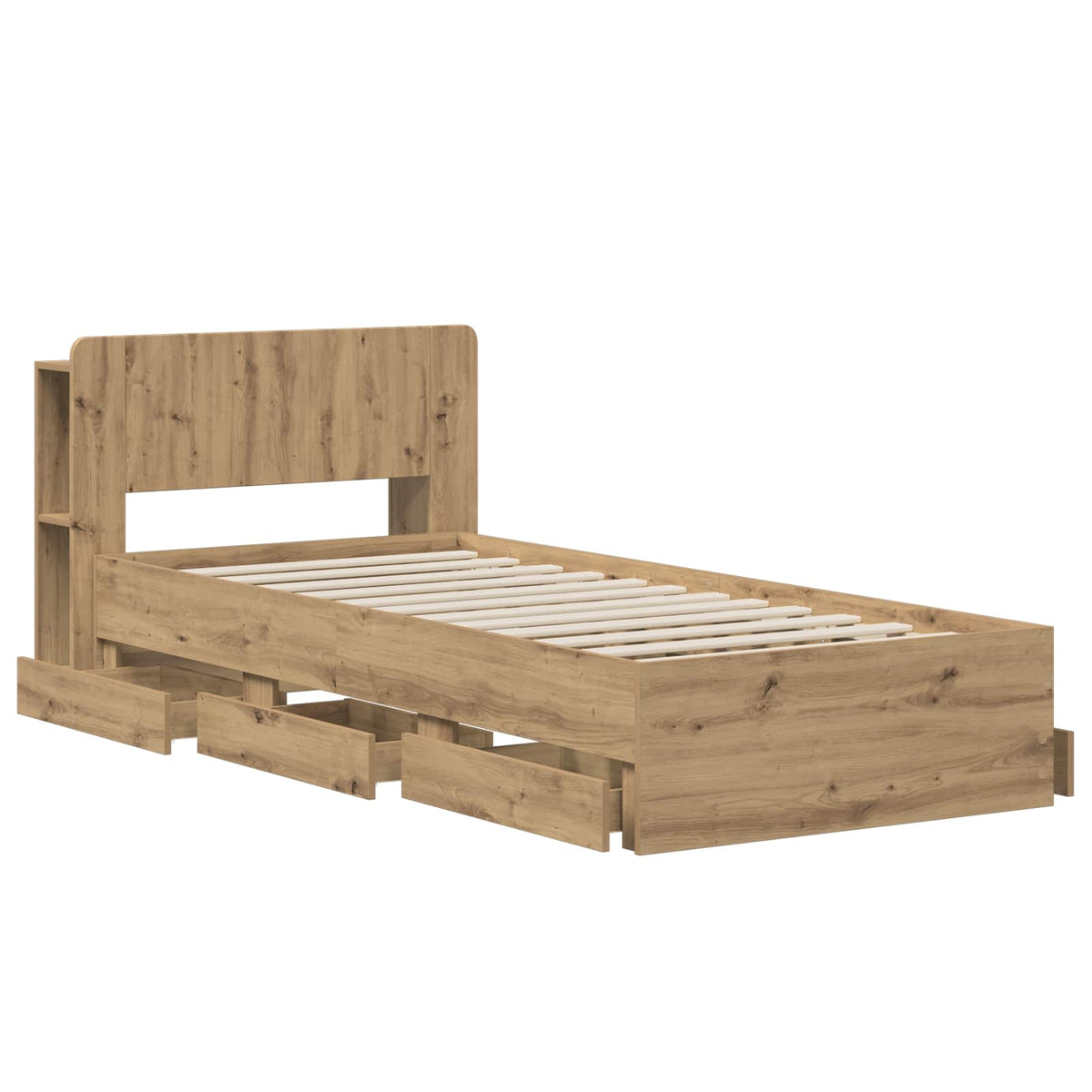 Sengestel med opbevaring og hovedgærde Artisan-eg 90 x 200 cm