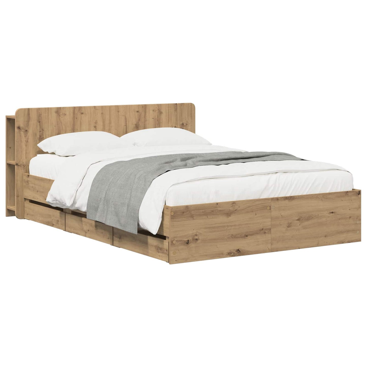 Sengestel med opbevaring og hovedgærde Artisan-eg 135 x 190 cm
