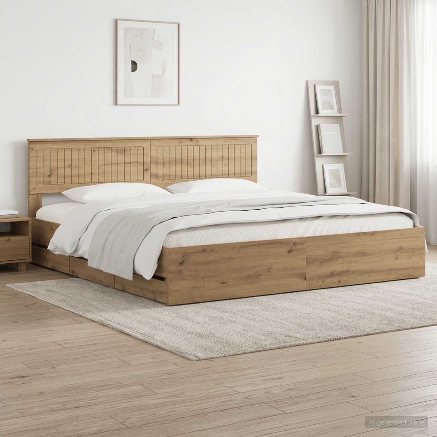 Bed Frame with Storage and Headboard Artisan Oak 180 x 200 cm