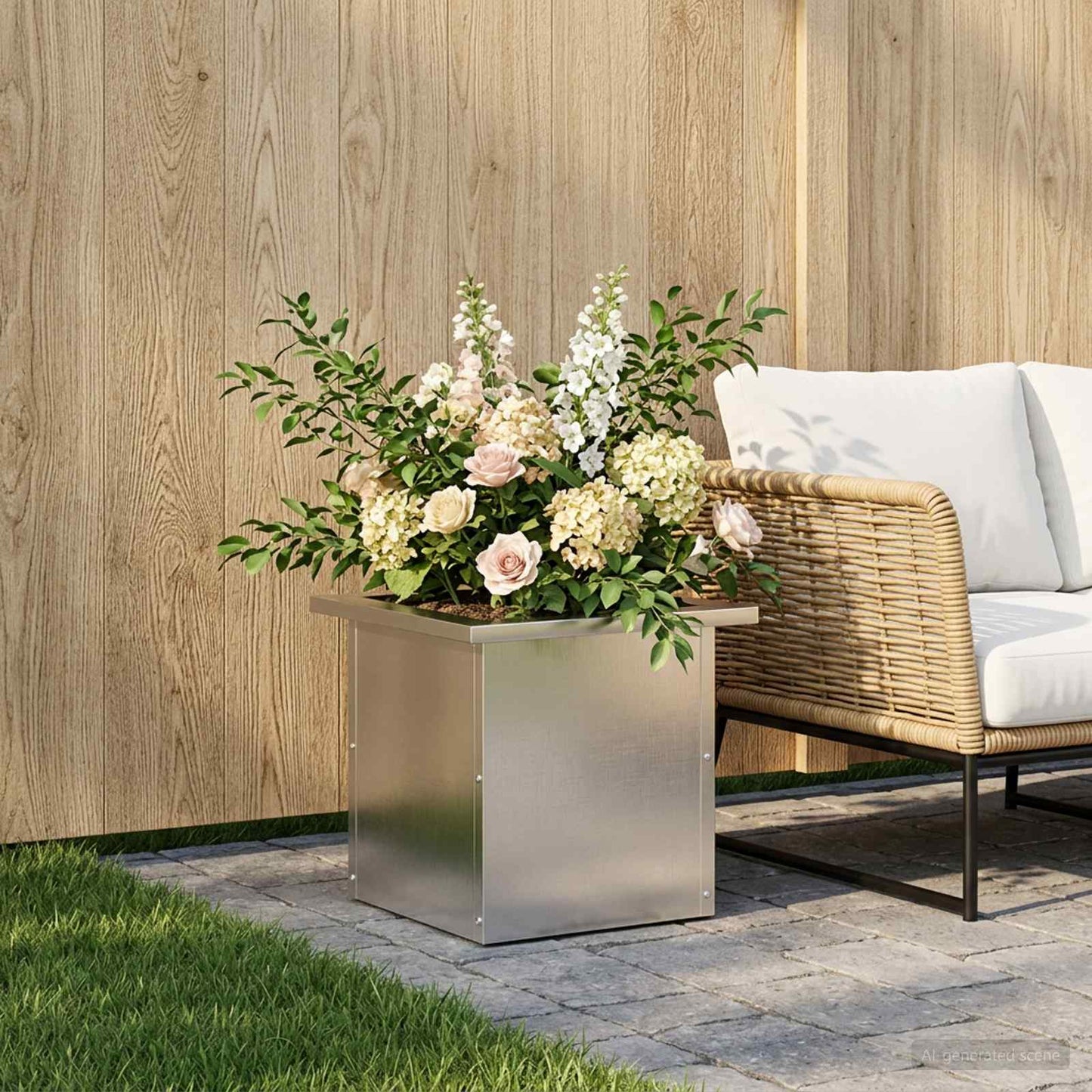 Plantekasse med LED Sølv 30 x 30 x 30 cm Rustfrit stål