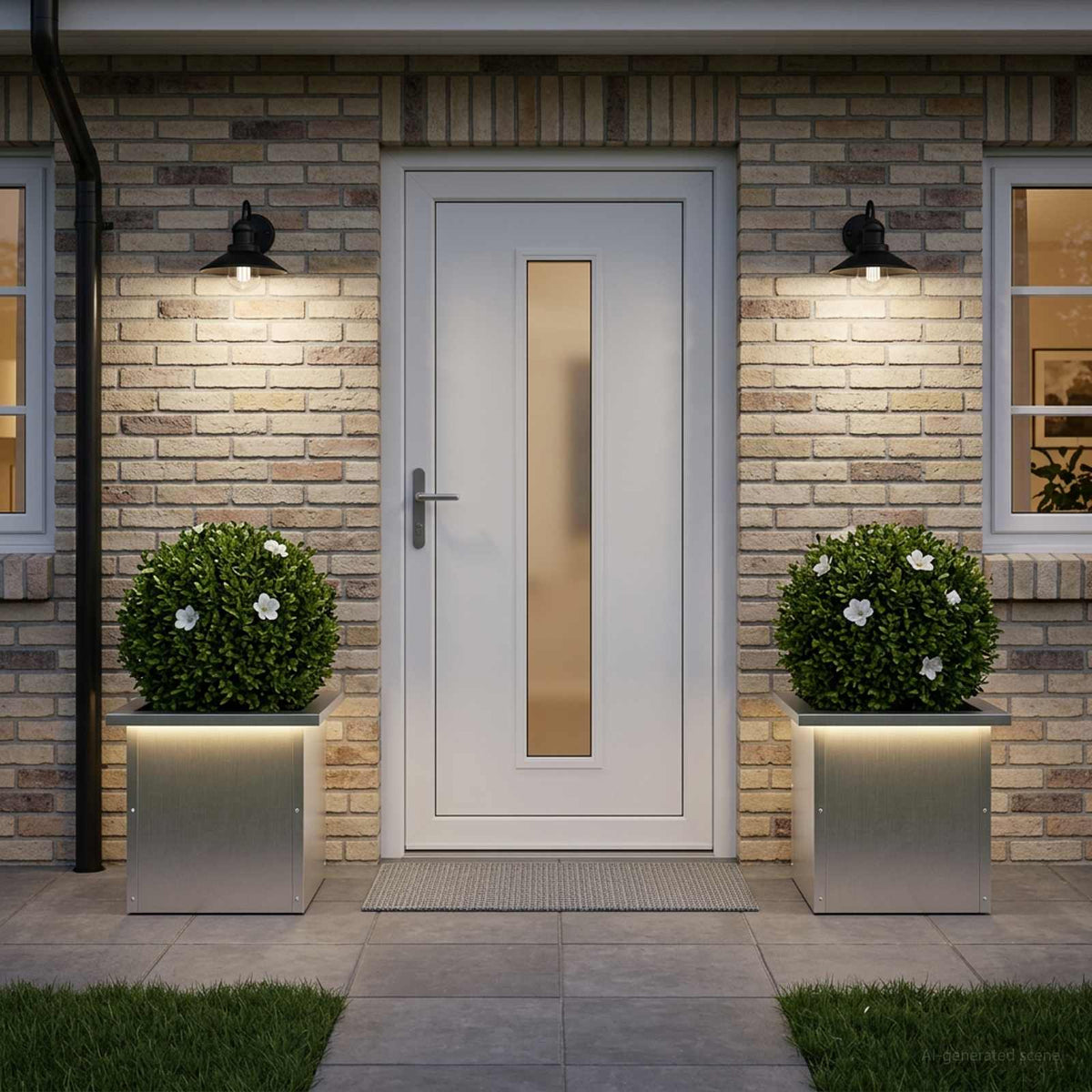 Plantekasse med LED 2 stk. Sølv 30 x 30 x 30 cm Rustfrit stål