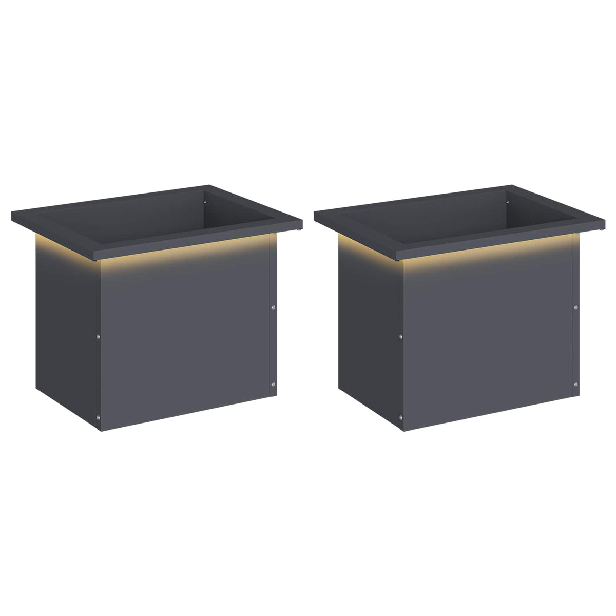 Plantekasse med LED 2 stk. Antracit 30 × 40 × 30 cm Stål