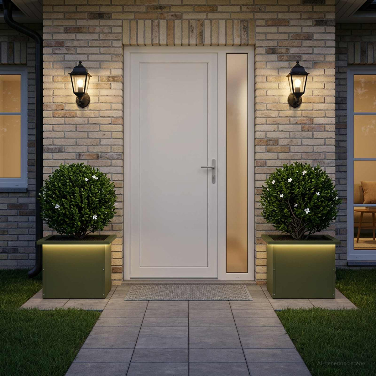 Plantekasse med LED 2 stk. Olivengrøn 30 x 40 x 30 cm Stål