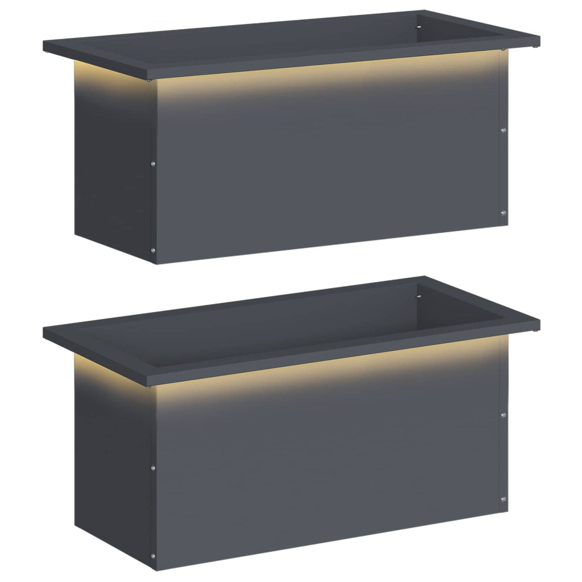 Plantekasse med LED 2 stk. Antracit 30 × 60 × 30 cm Stål
