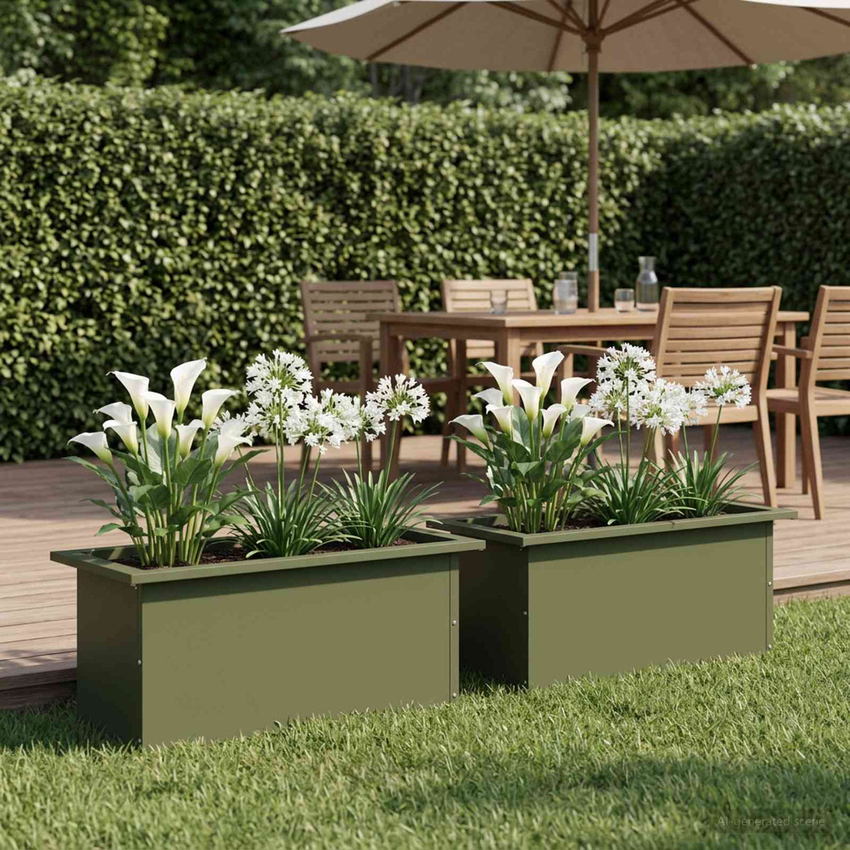 Plantekasse med LED 2 stk. Olivengrøn 30 × 60 × 30 cm Stål