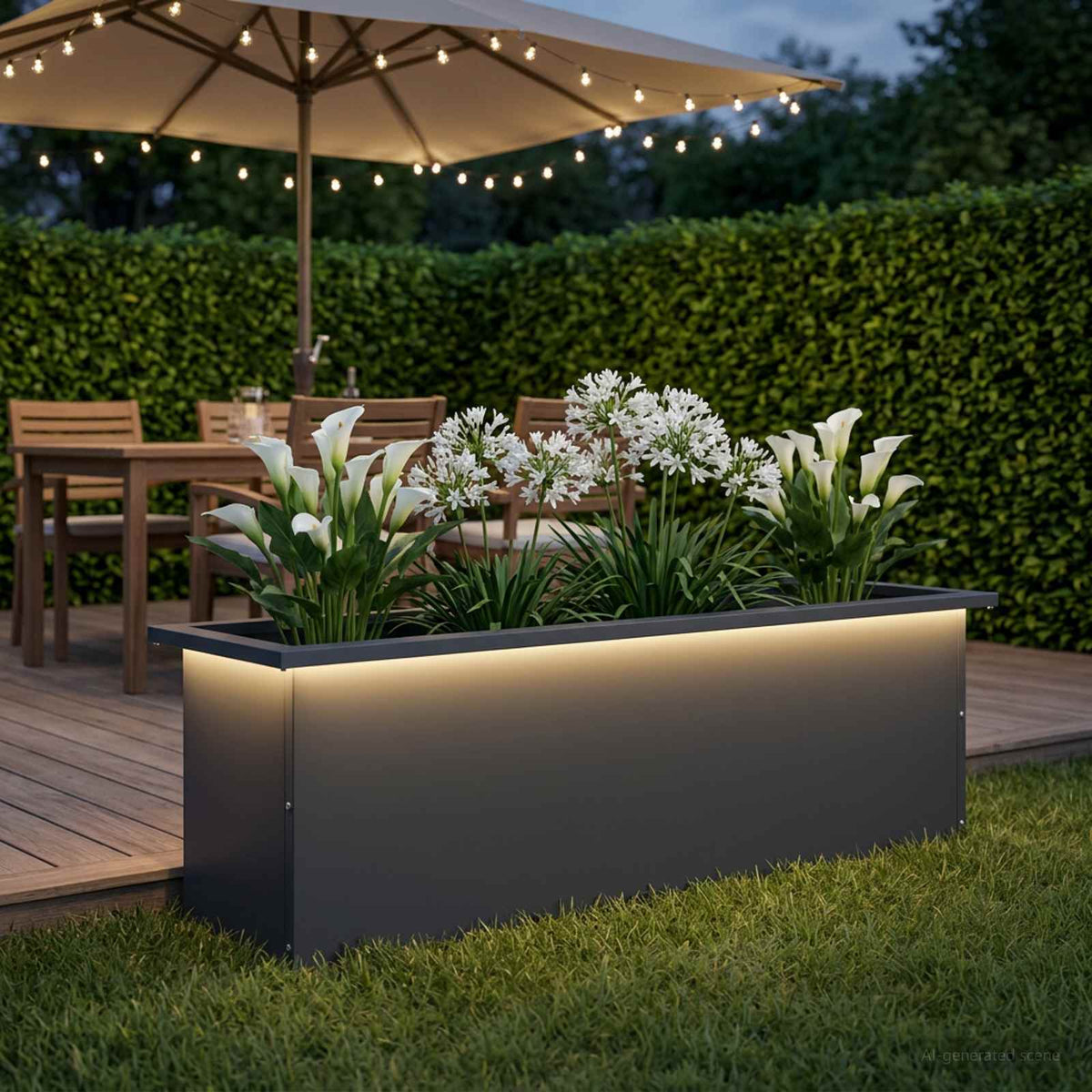 Plantekasse med LED Antracit 30 × 100 × 30 cm Stål