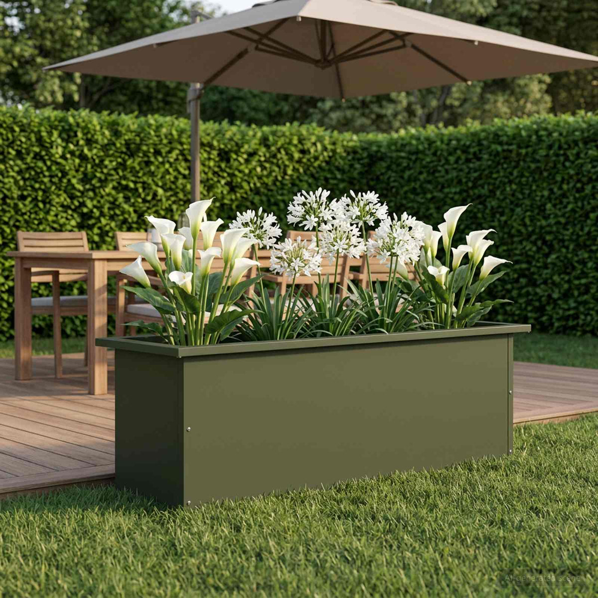 Plantekasse med LED Olivengrøn 30 × 100 × 30 cm Stål