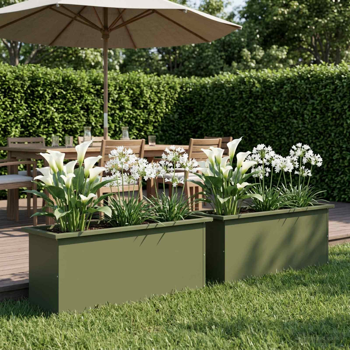 Plantekasse med LED 2 stk. Olivengrøn 30 × 100 × 30 cm Stål
