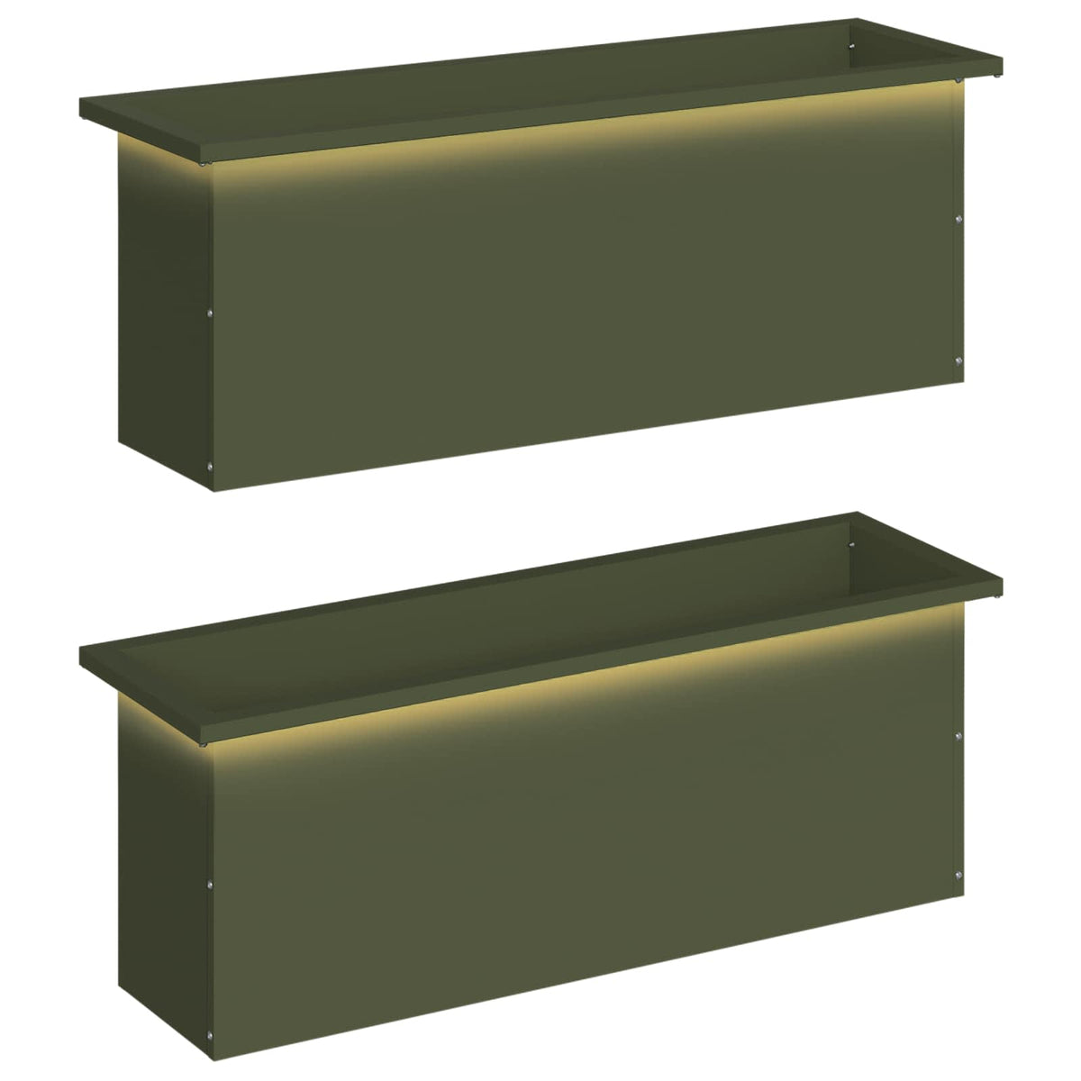 Plantekasse med LED 2 stk. Olivengrøn 30 × 100 × 30 cm Stål
