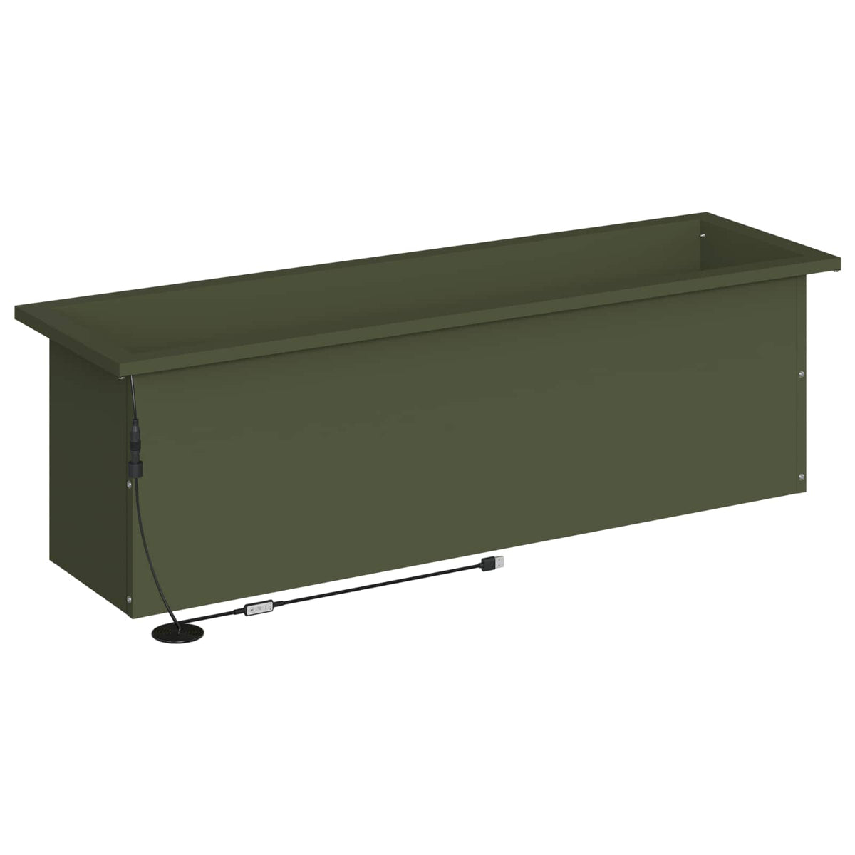 Plantekasse med LED 2 stk. Olivengrøn 30 × 100 × 30 cm Stål