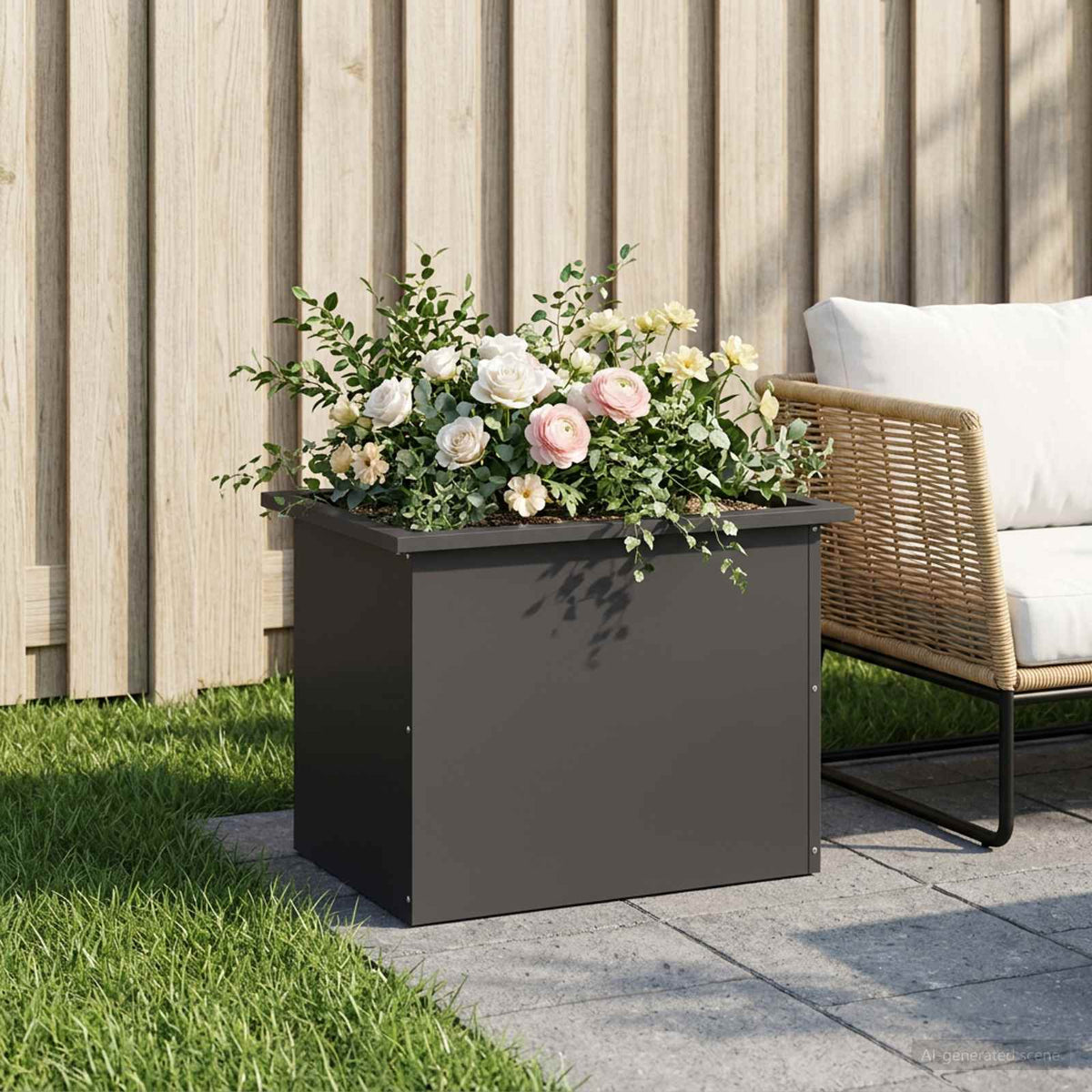 Plantekasse med LED Sort 40 x 60 x 40 cm Stål
