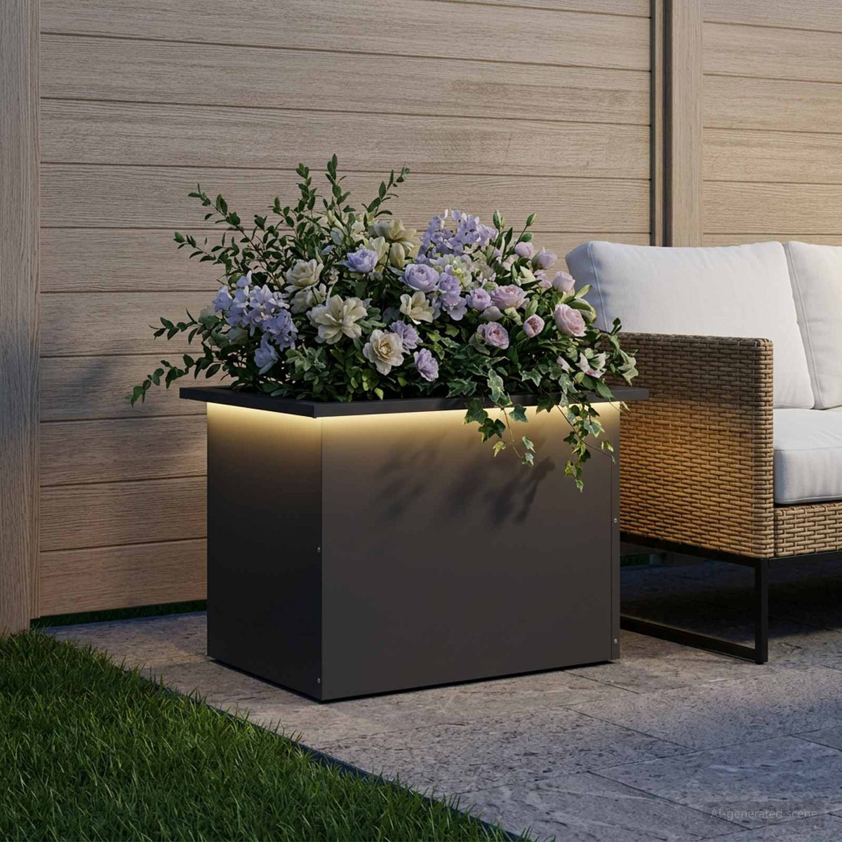 Plantekasse med LED Sort 40 x 60 x 40 cm Stål
