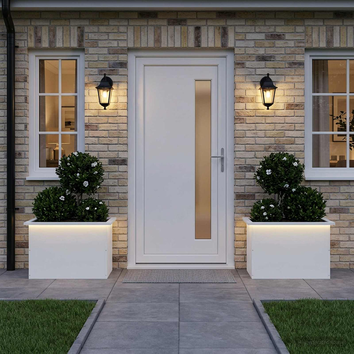 Plantekasse med LED 2 stk. Hvid 40 × 60 × 40 cm Stål