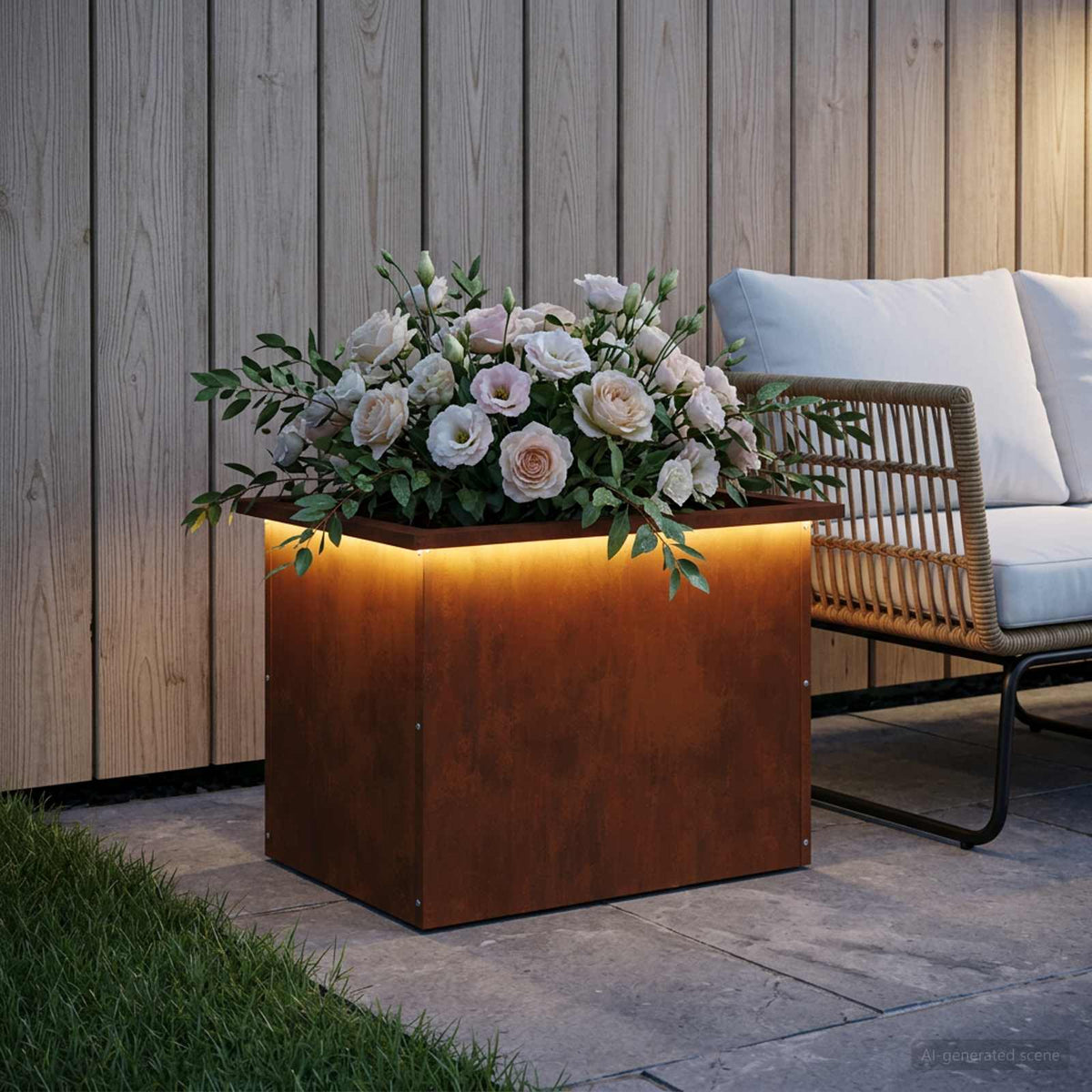 Plantekasse med LED Rusten 40 × 60 × 40 cm Cortenstål