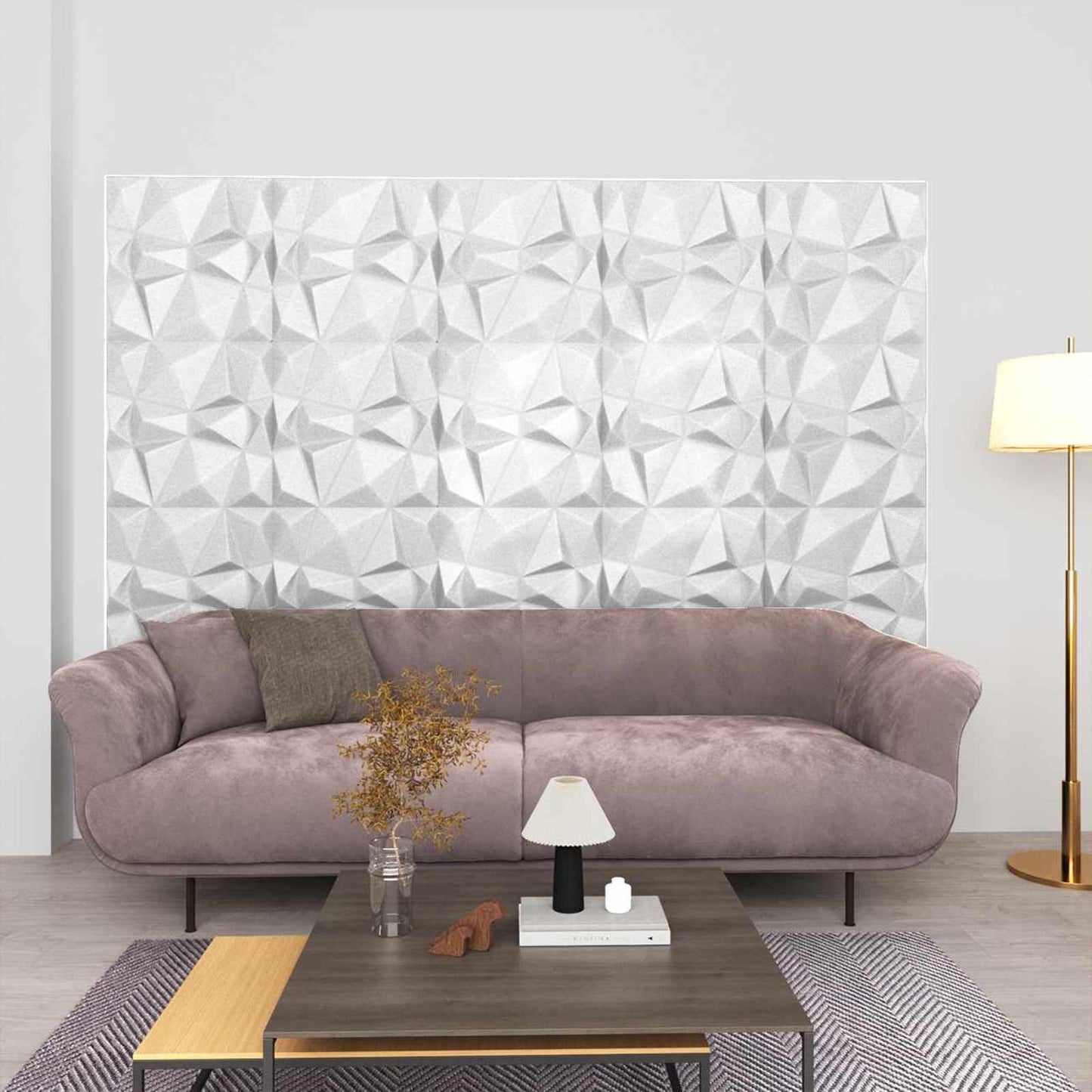 Vægpaneler 12 stk. 50 x 50 cm Diamond Hvid XPS Skum