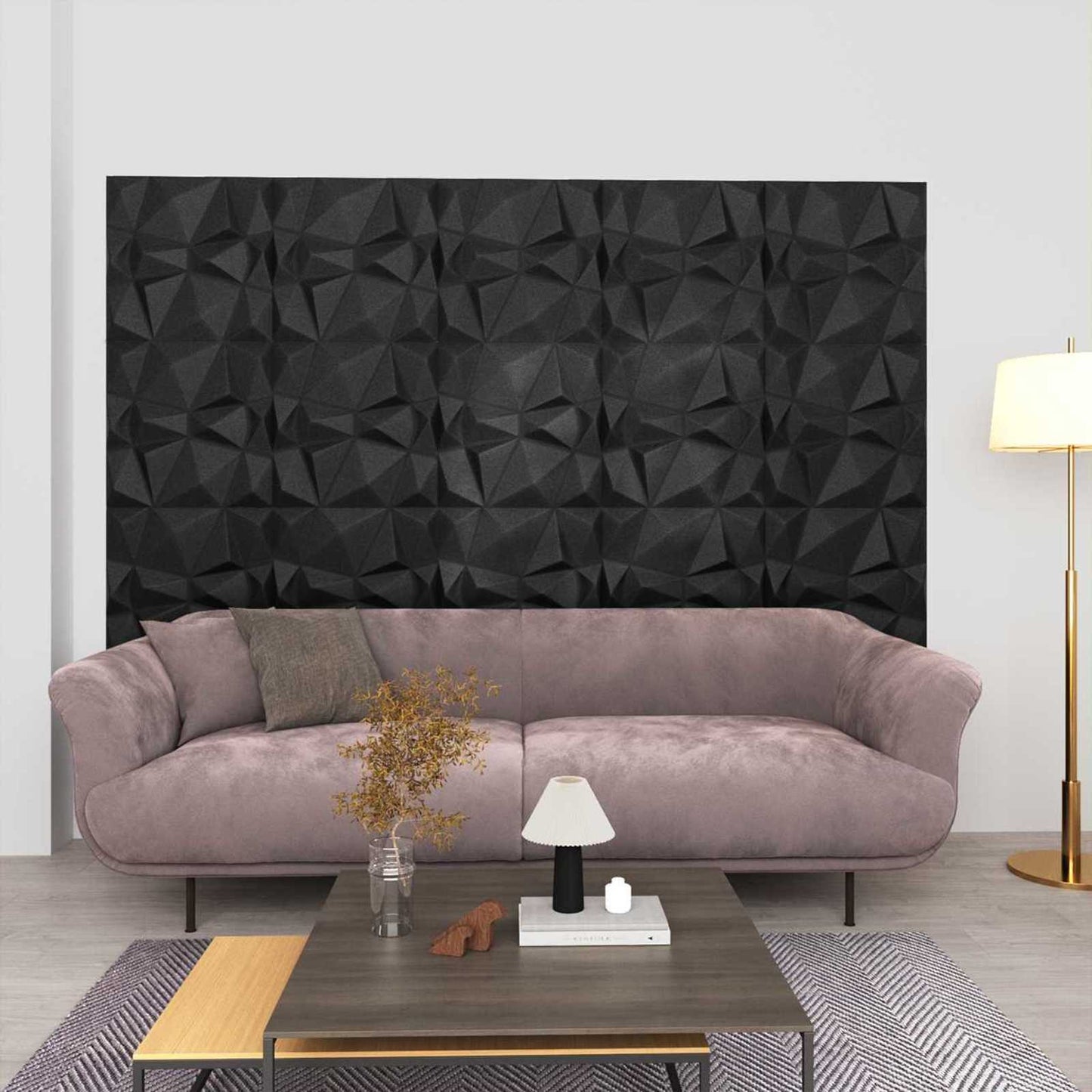 Vægpaneler 24 stk. 50 x 50 cm Diamond Sort XPS Skum