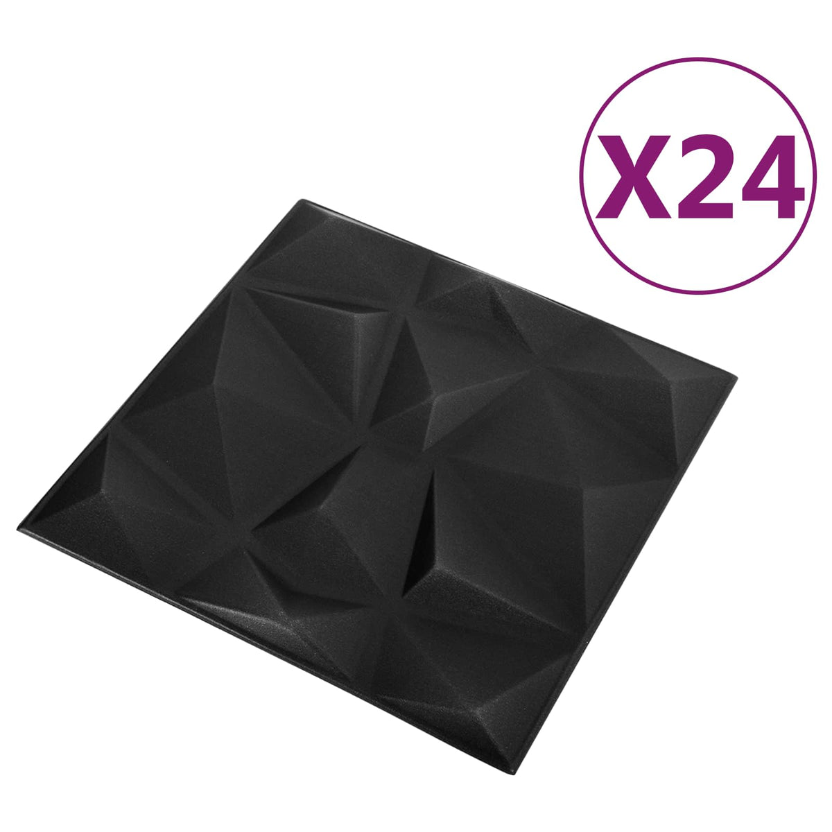 Vægpaneler 24 stk. 50 x 50 cm Diamond Sort XPS Skum