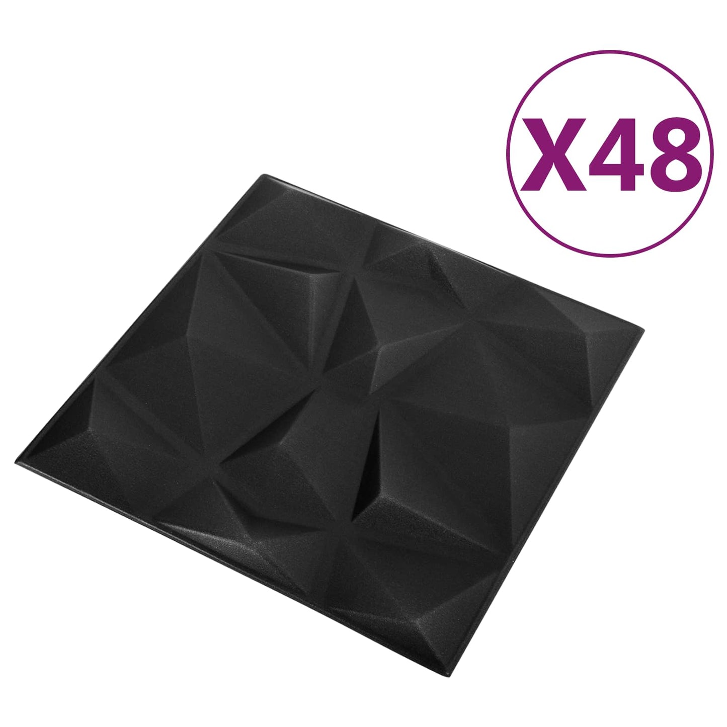 Vægpaneler 48 stk. 50 x 50 cm Diamond Sort XPS Skum