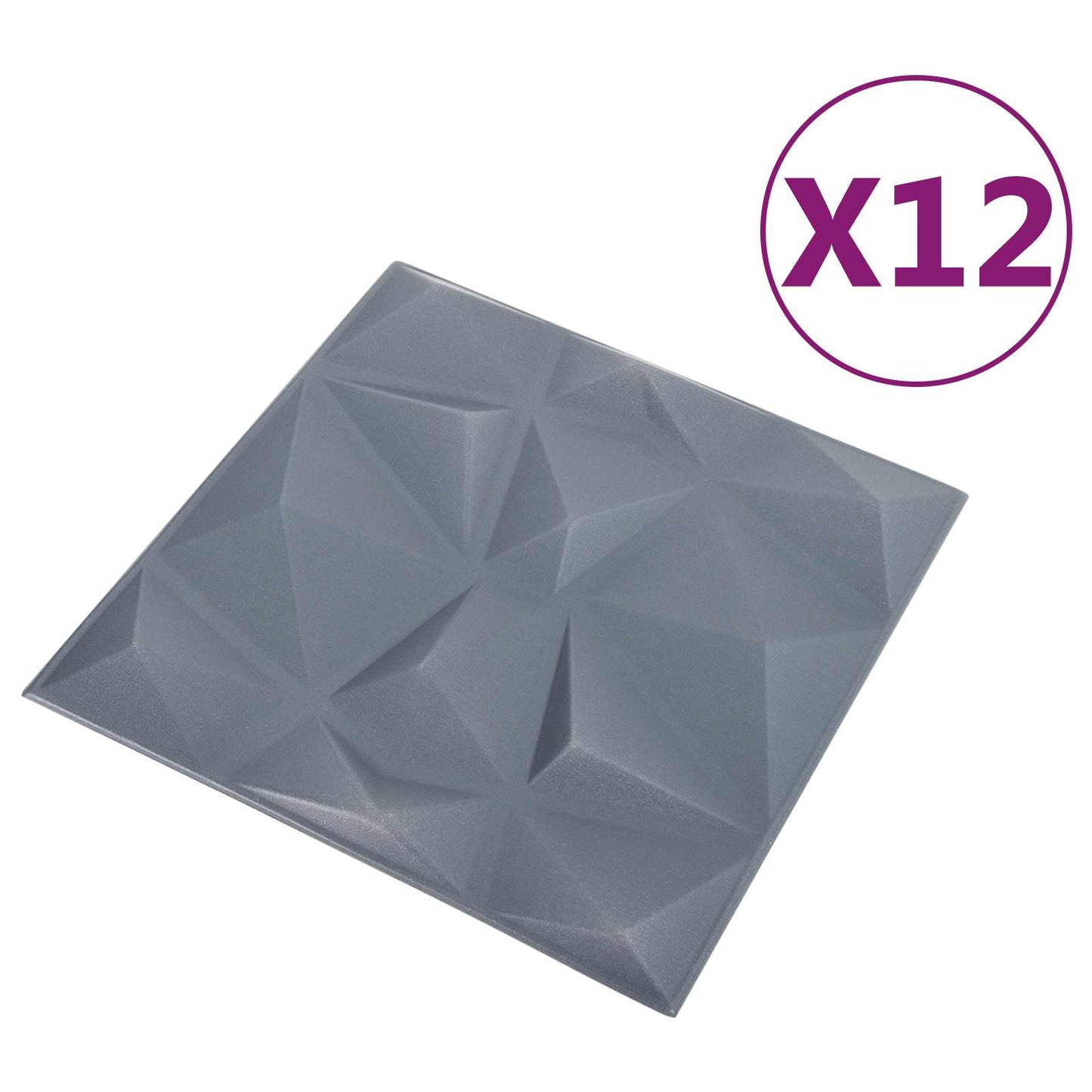 Vægpaneler 12 stk. 50 x 50 cm Diamond Grå XPS Skum